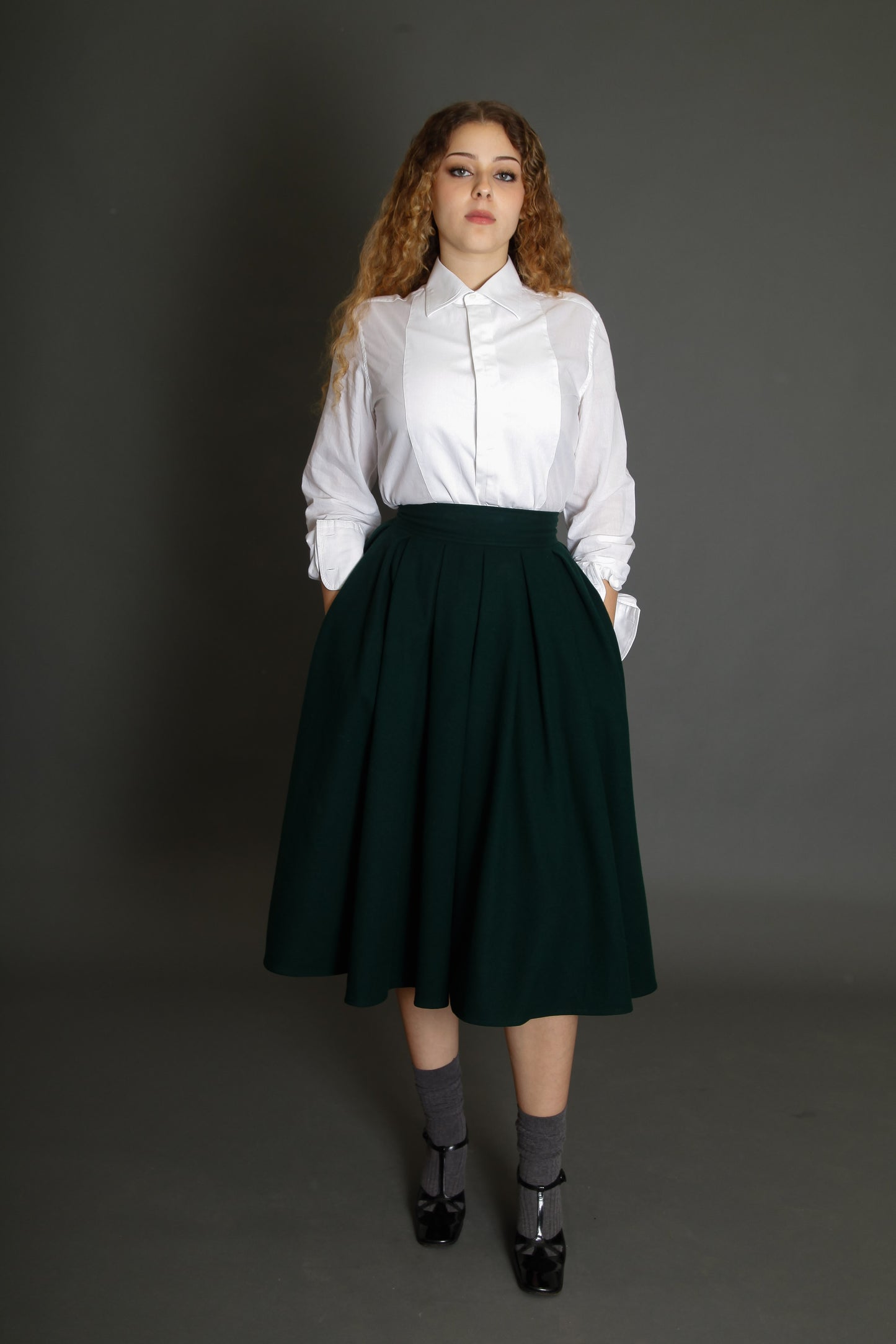80s Montana Green Wool Circle Skirt