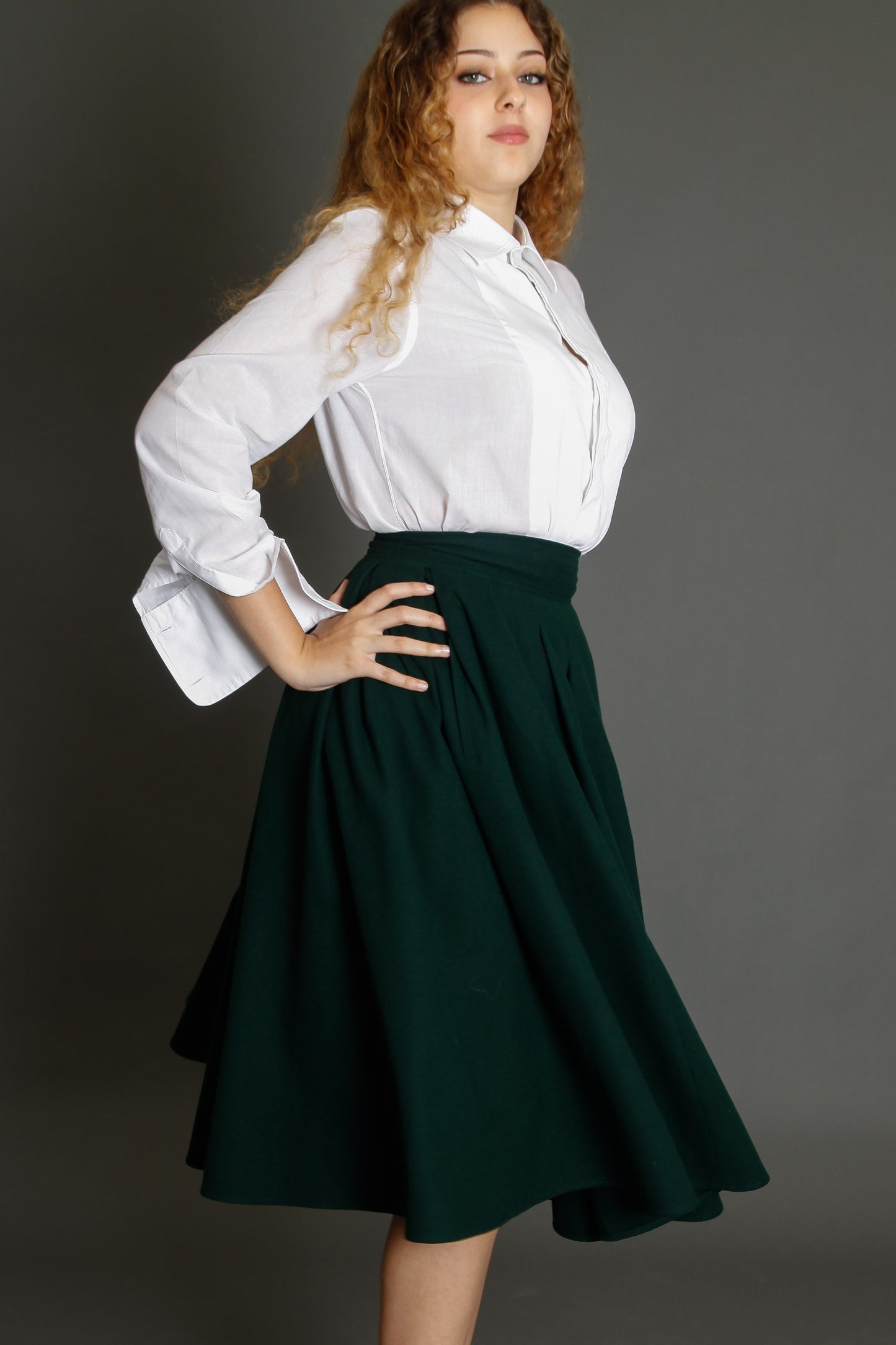 80s Montana Green Wool Circle Skirt