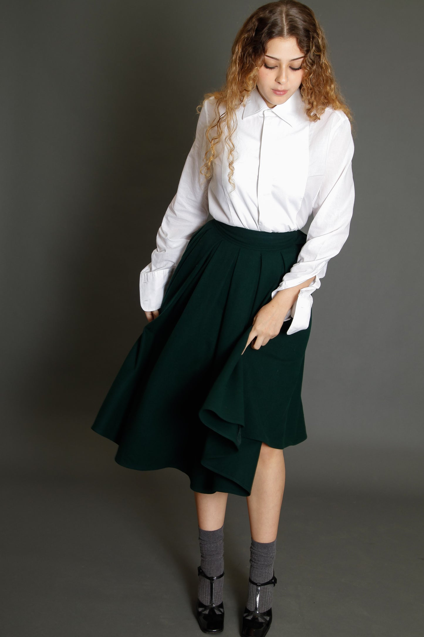 80s Montana Green Wool Circle Skirt