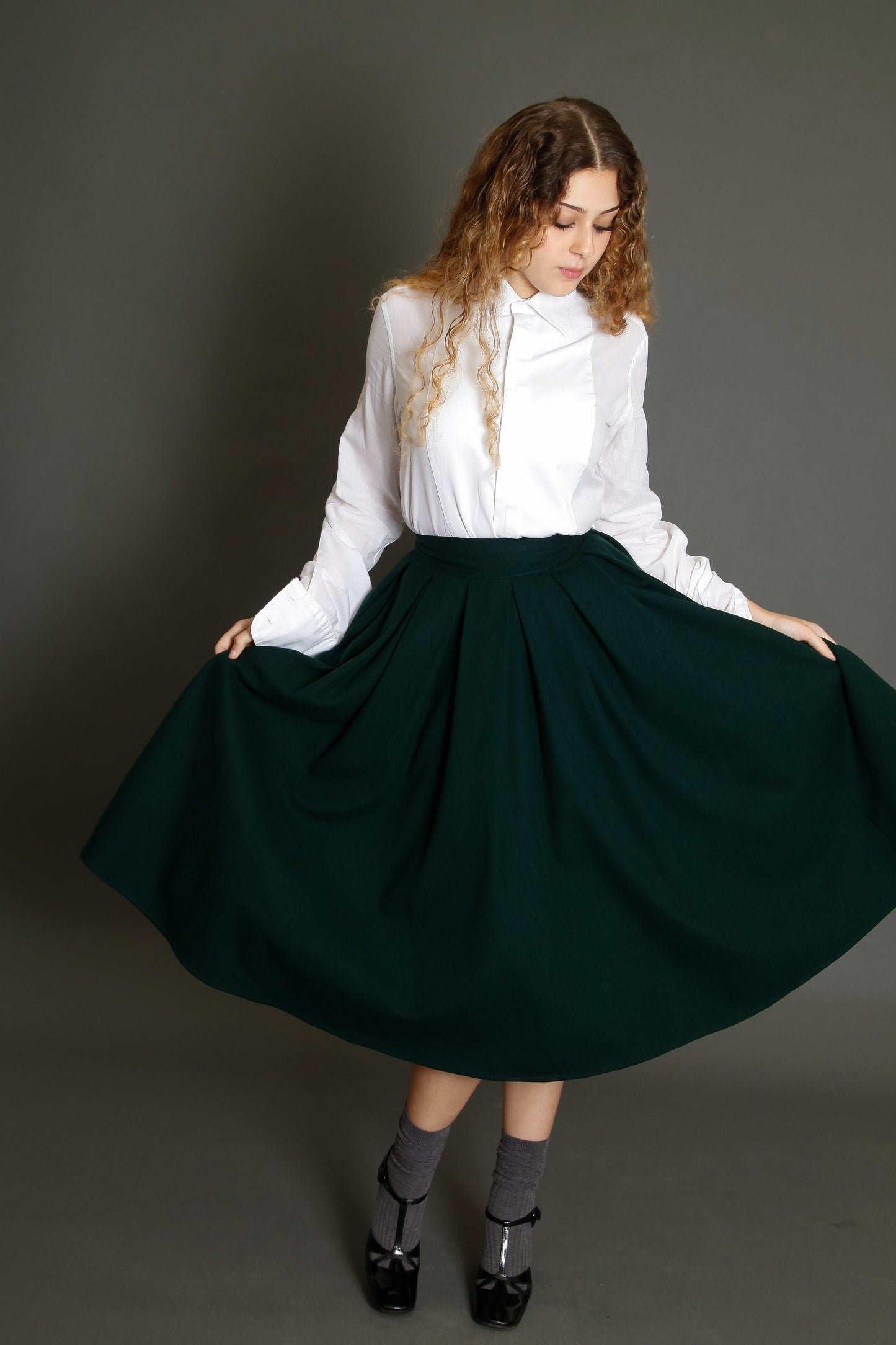 80s Montana Green Wool Circle Skirt