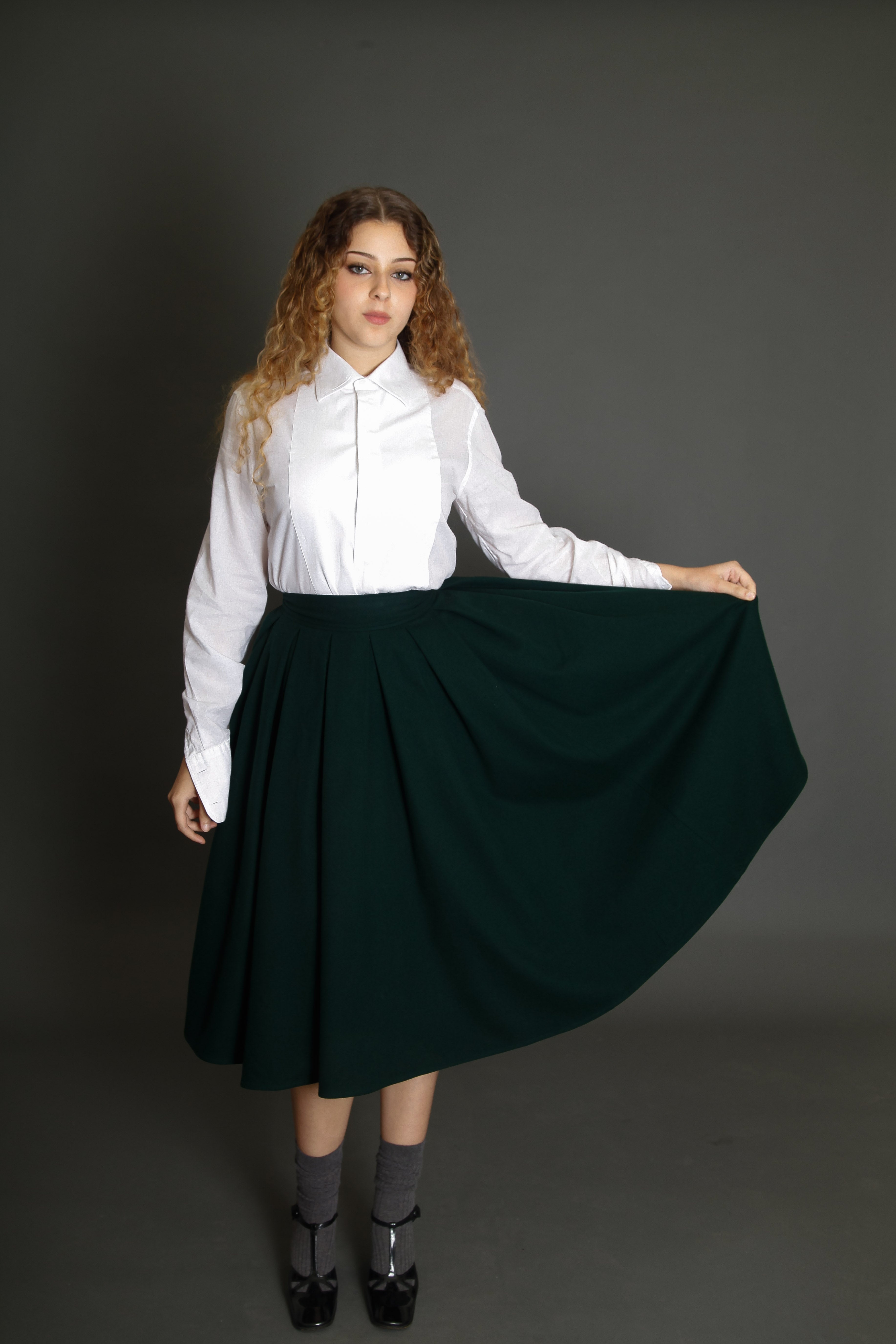 80s Montana Green Wool Circle Skirt