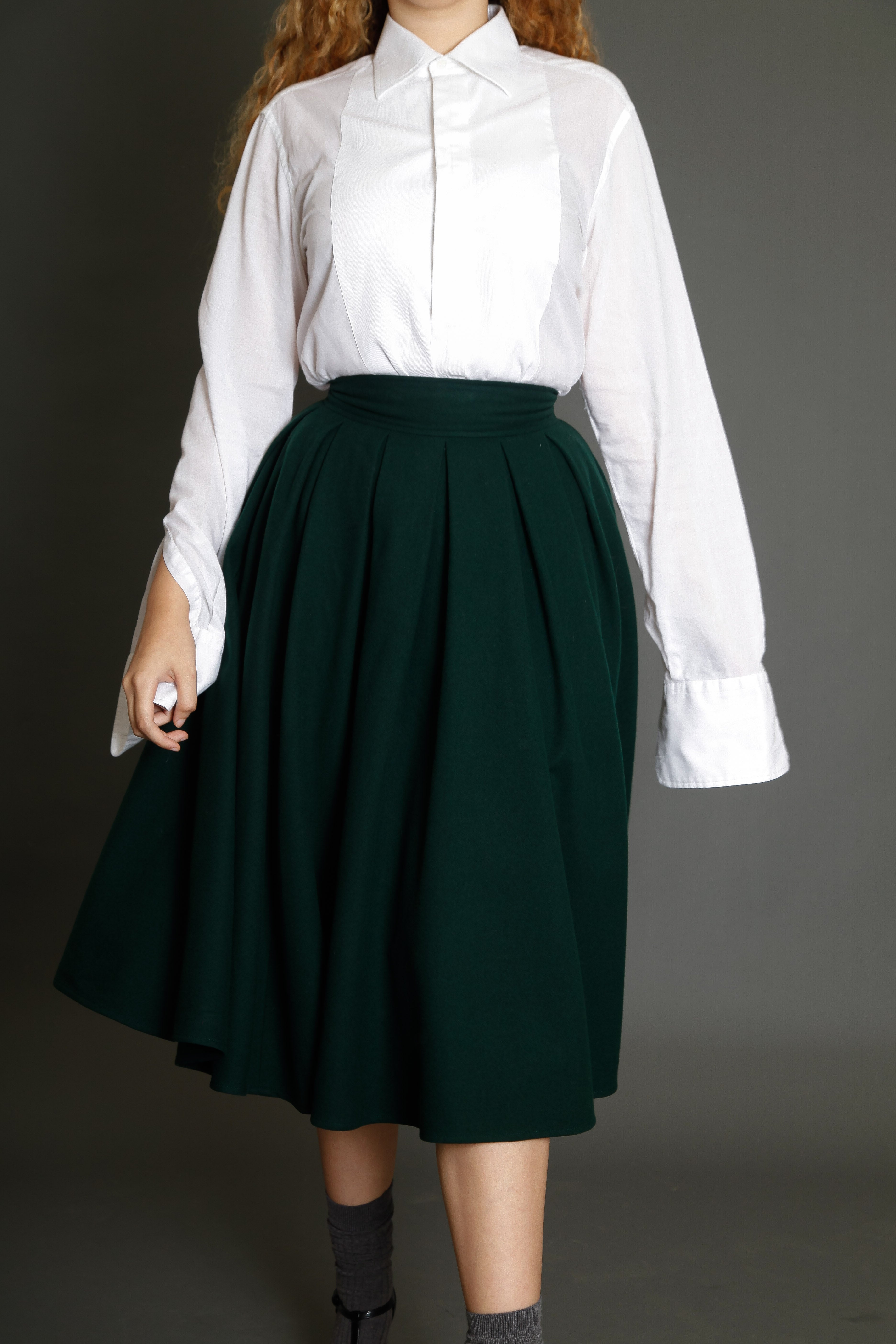 80s Montana Green Wool Circle Skirt