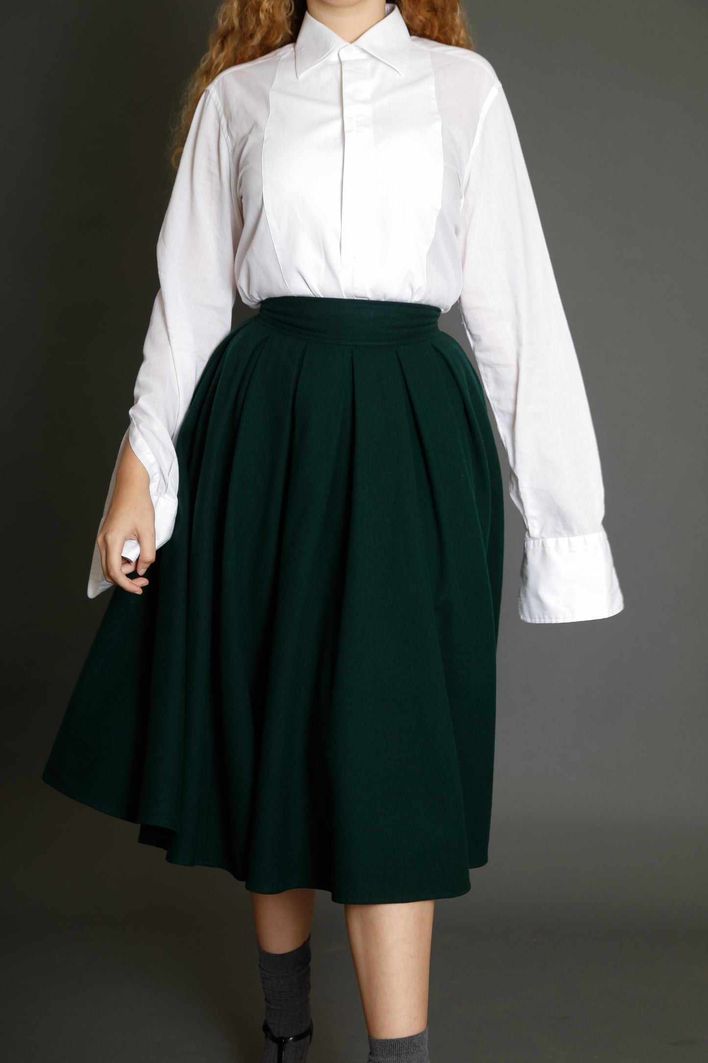 80s Montana Green Wool Circle Skirt