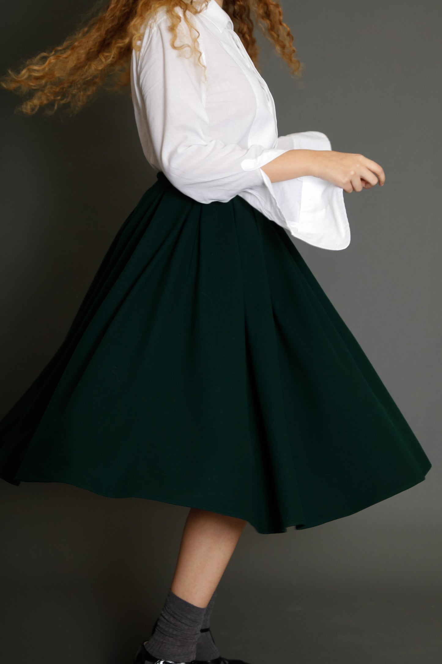 80s Montana Green Wool Circle Skirt