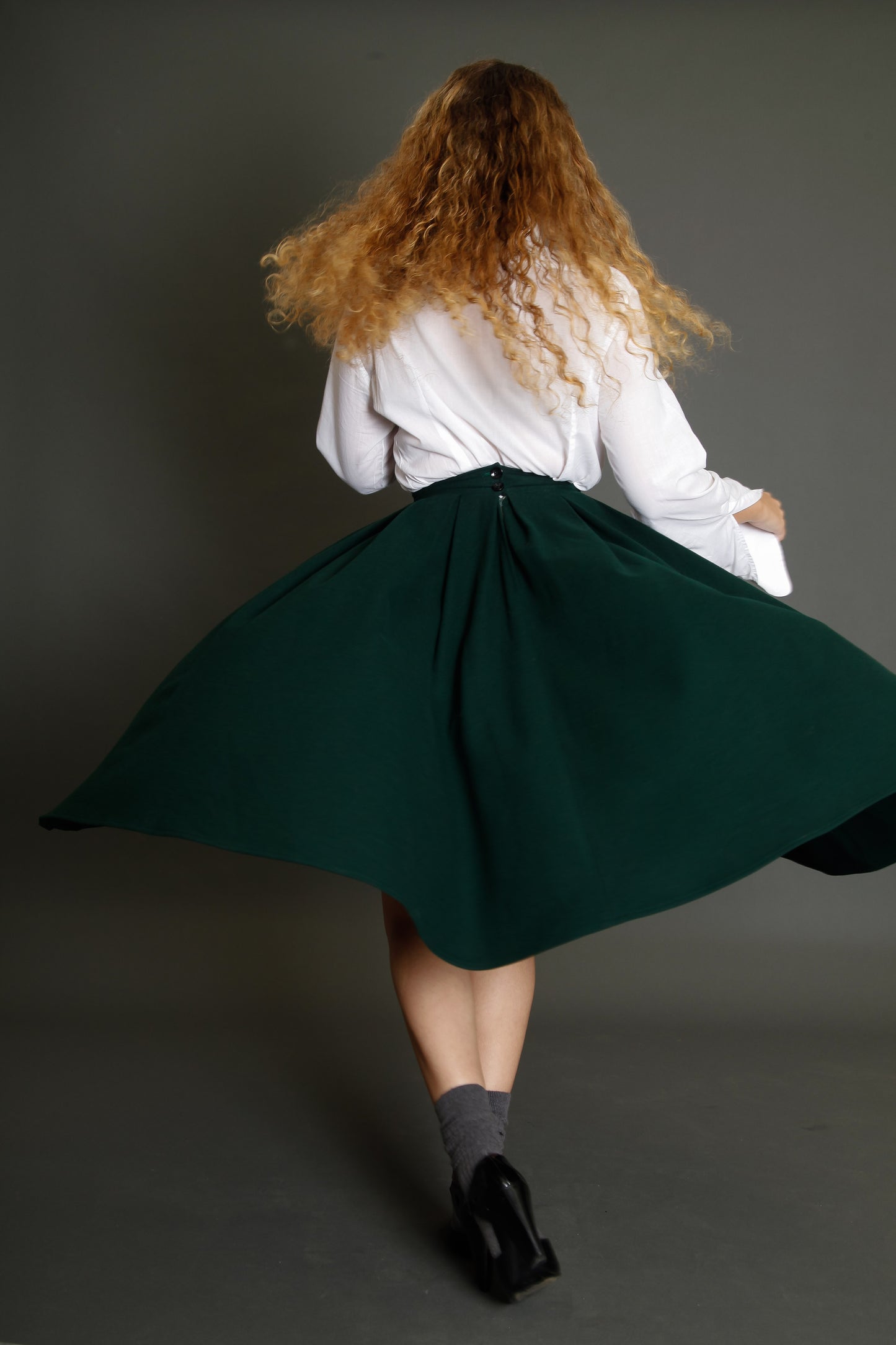 80s Montana Green Wool Circle Skirt