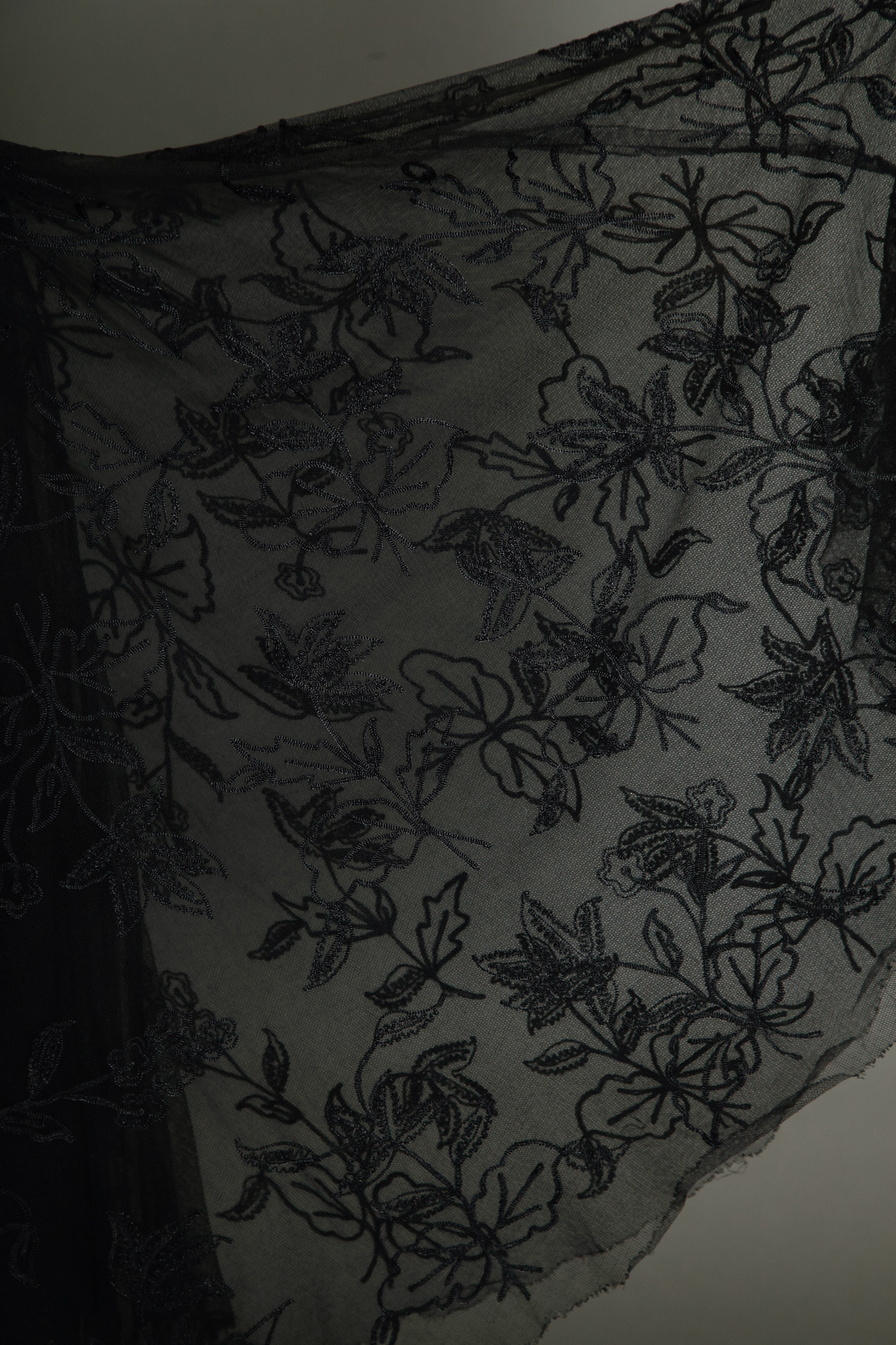 1950 Black Net Dress with Floral Details