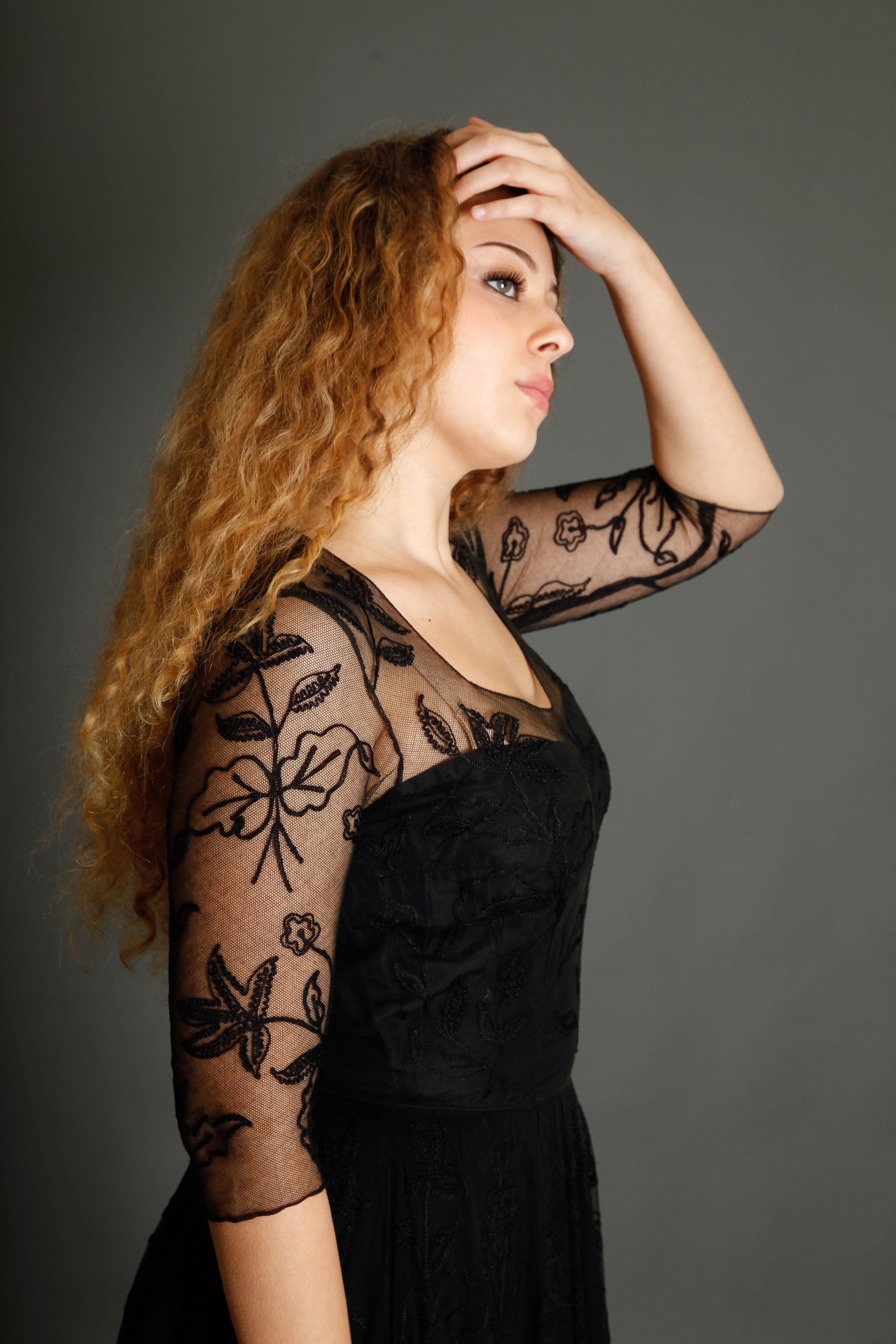 1950 Black Net Dress with Floral Details