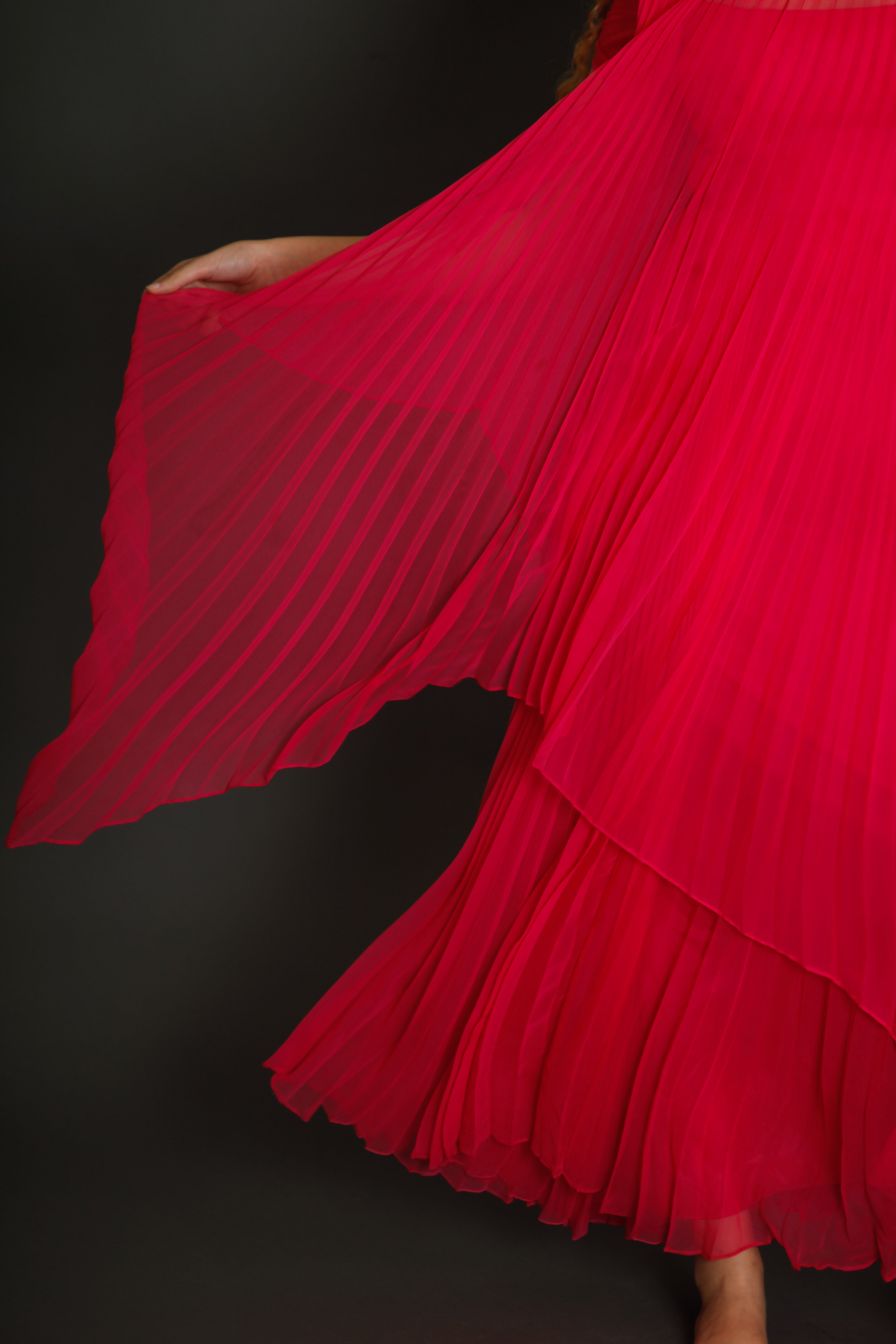 70s Neon Pink Pleated Gown
