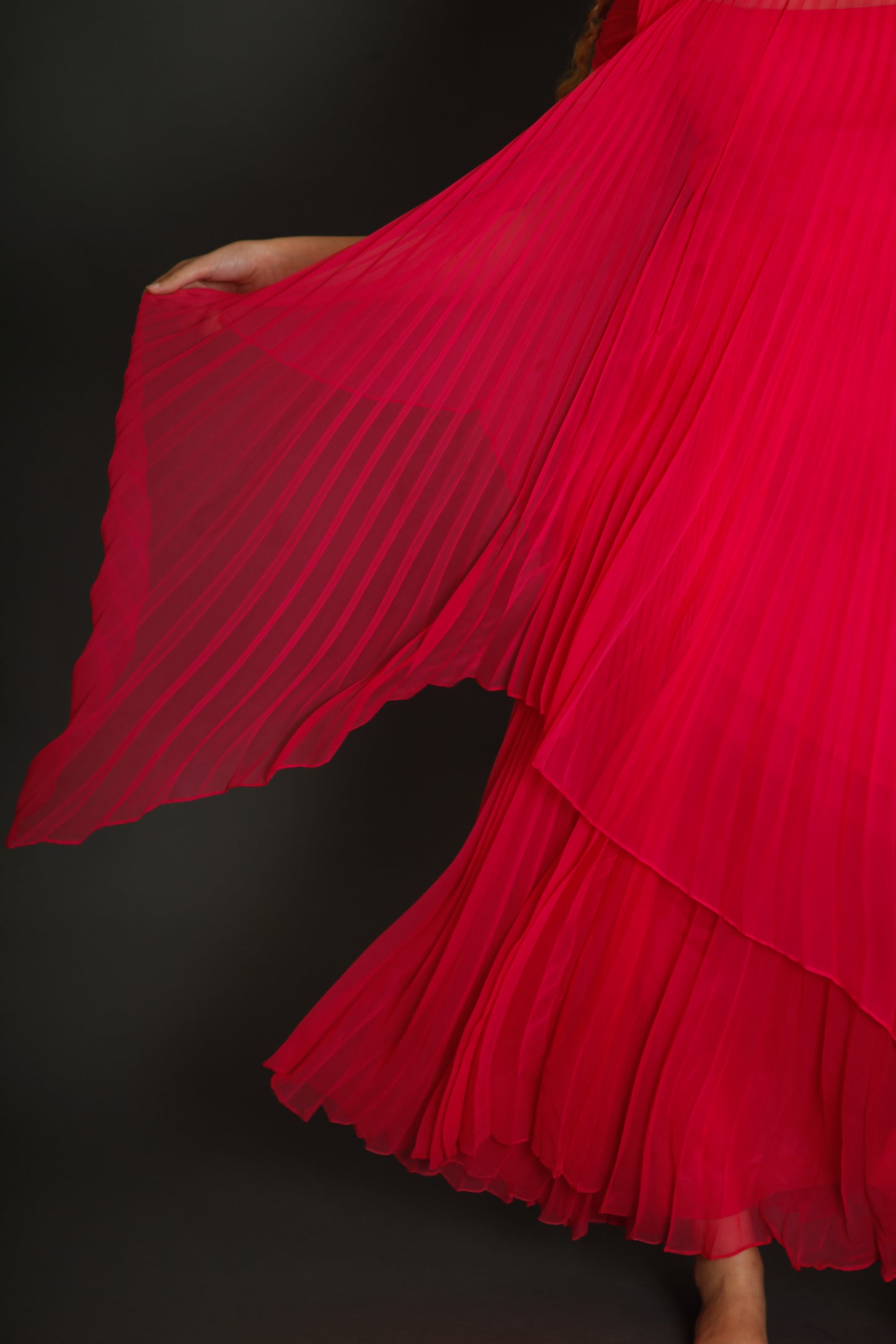 70s Neon Pink Pleated Gown