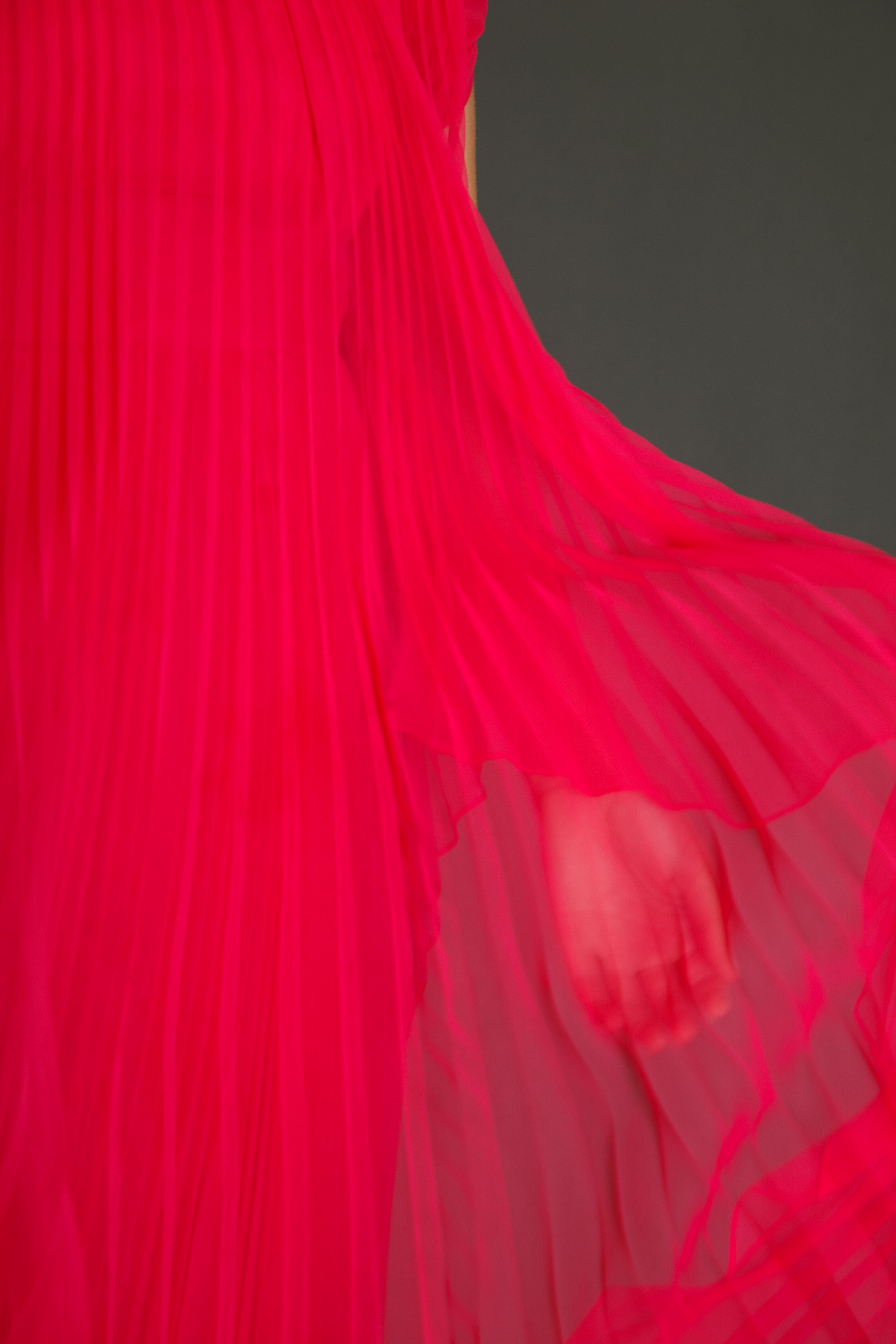 70s Neon Pink Pleated Gown