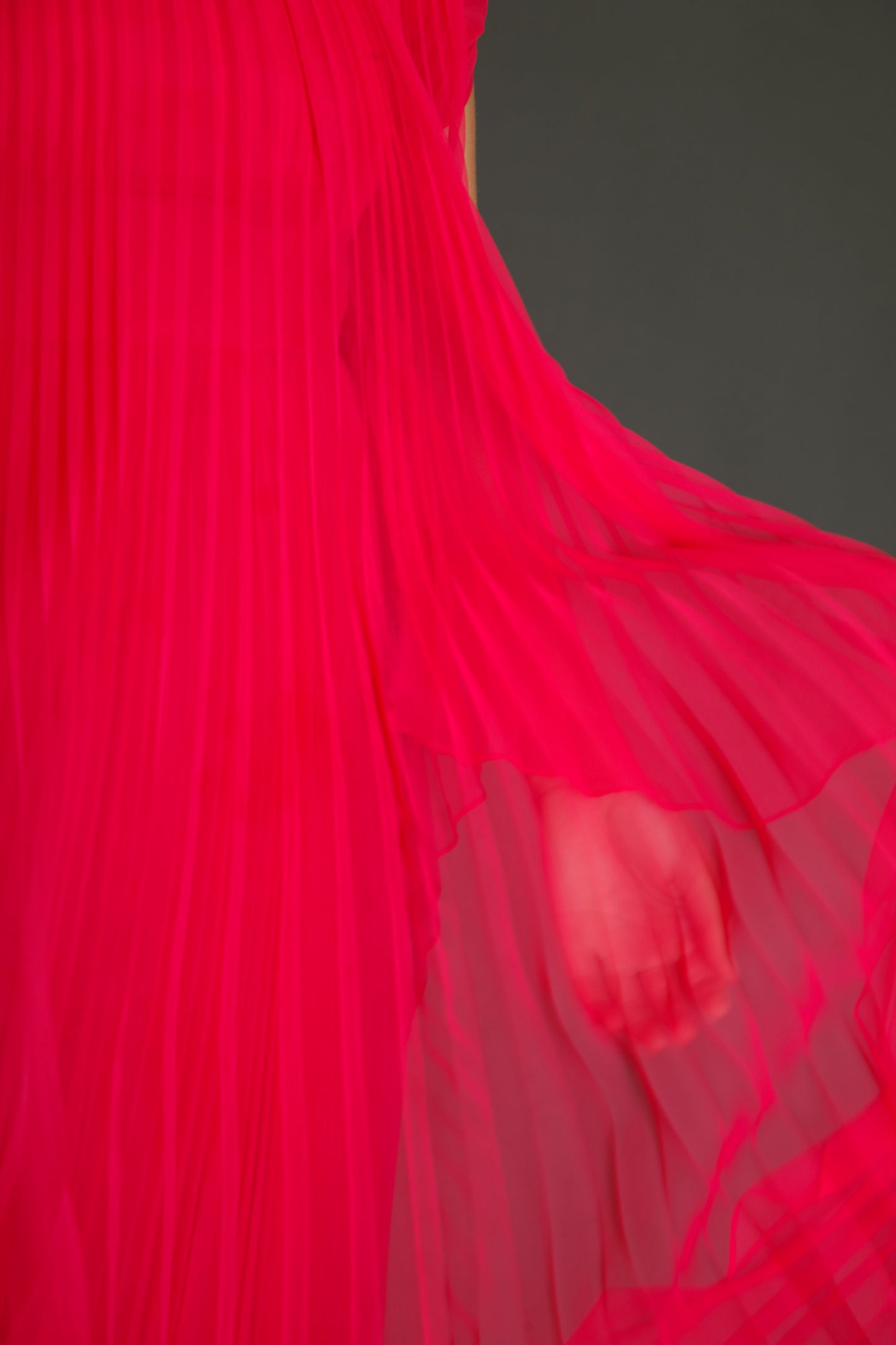 70s Neon Pink Pleated Gown