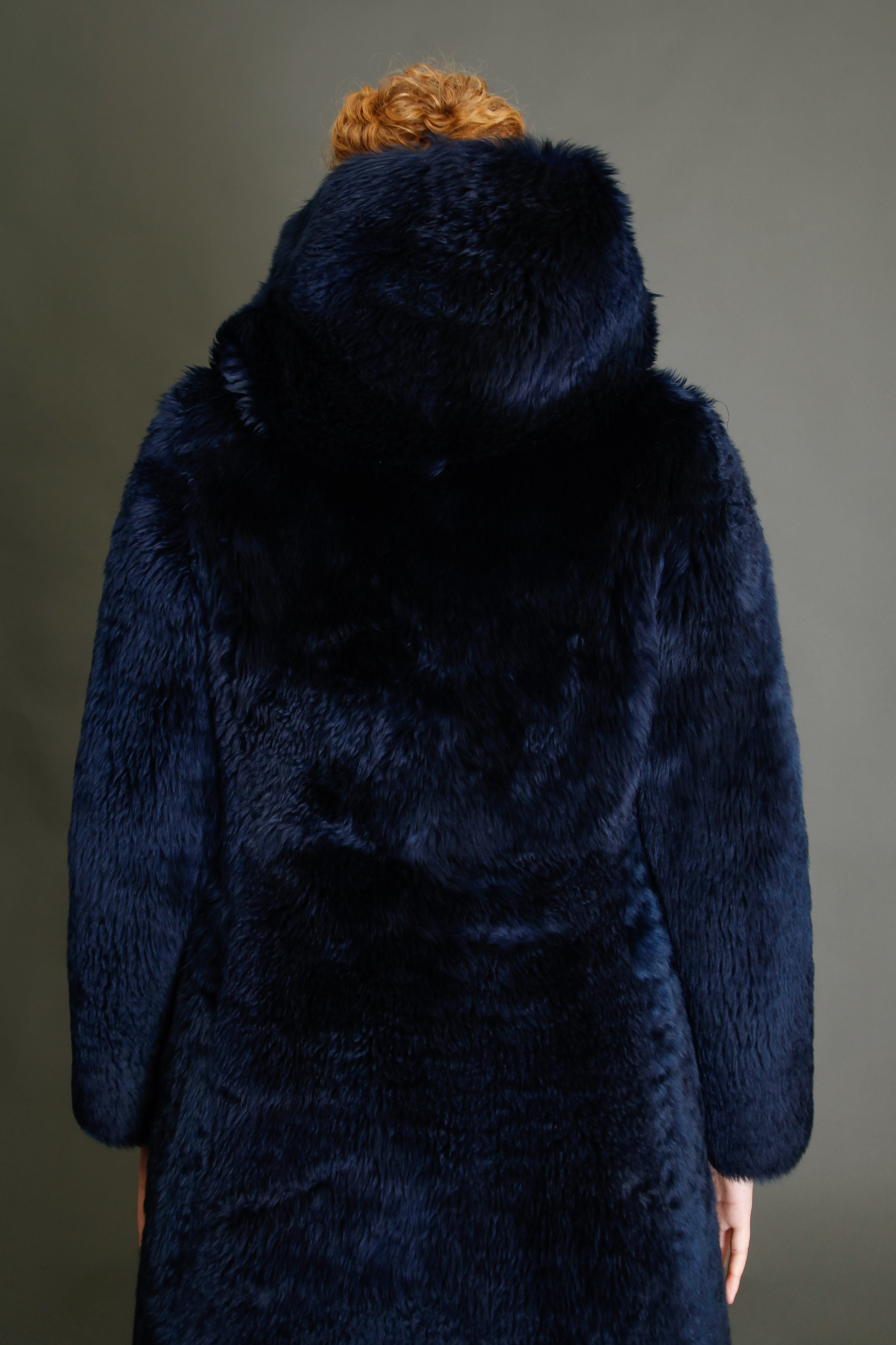 70s Blue Hooded Shearling Fur