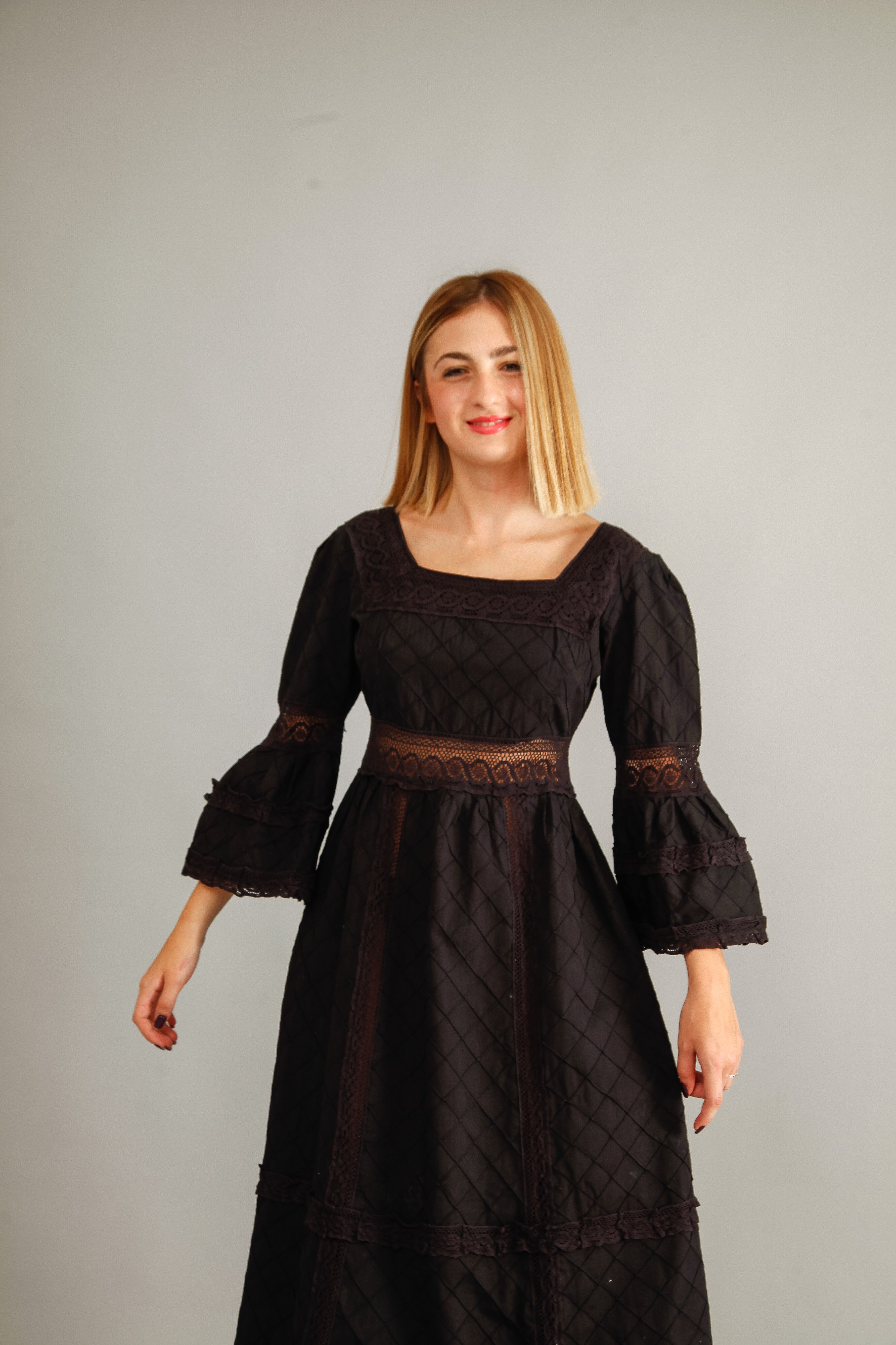 70s Mexican Black Cotton Dress