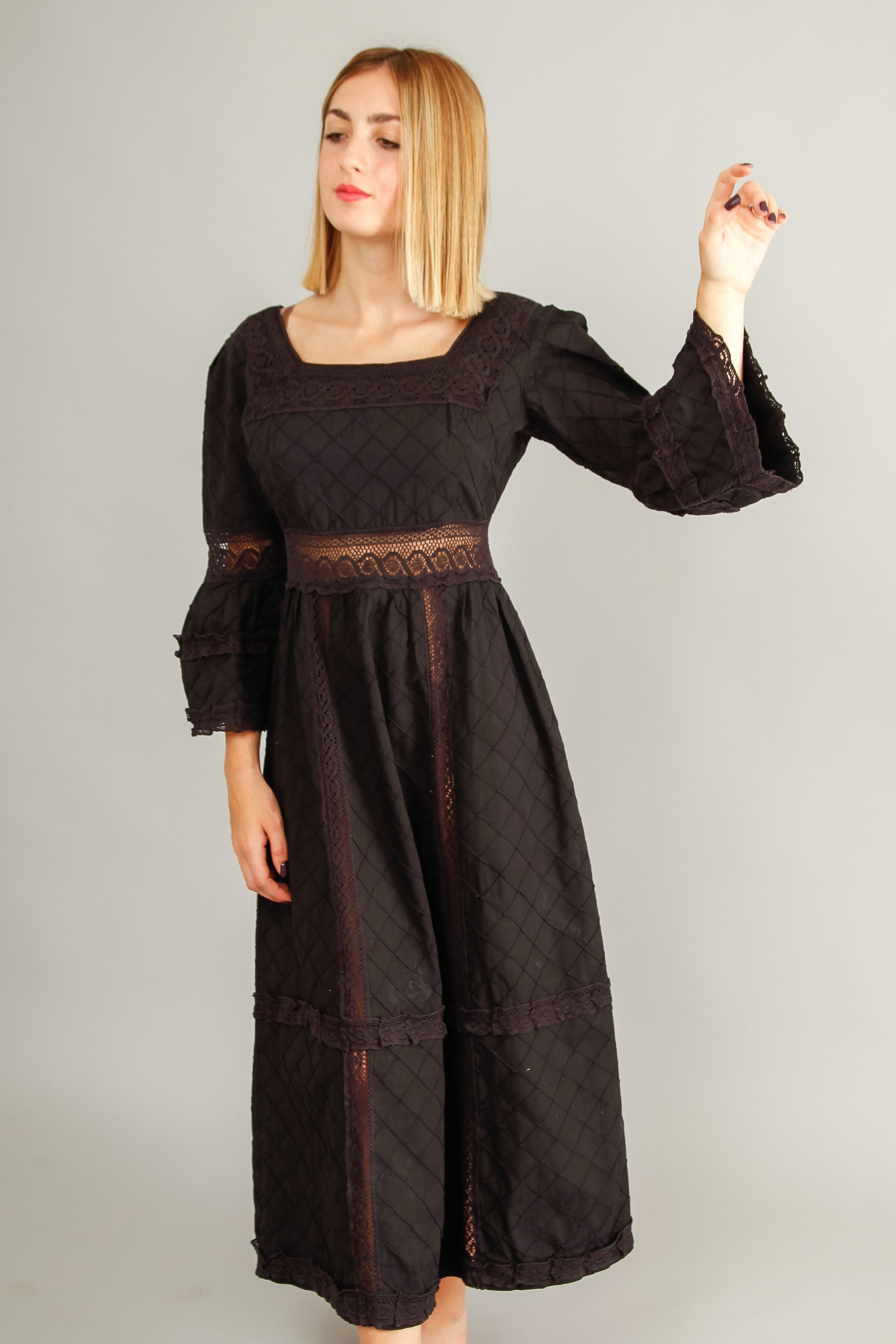 70s Mexican Black Cotton Dress