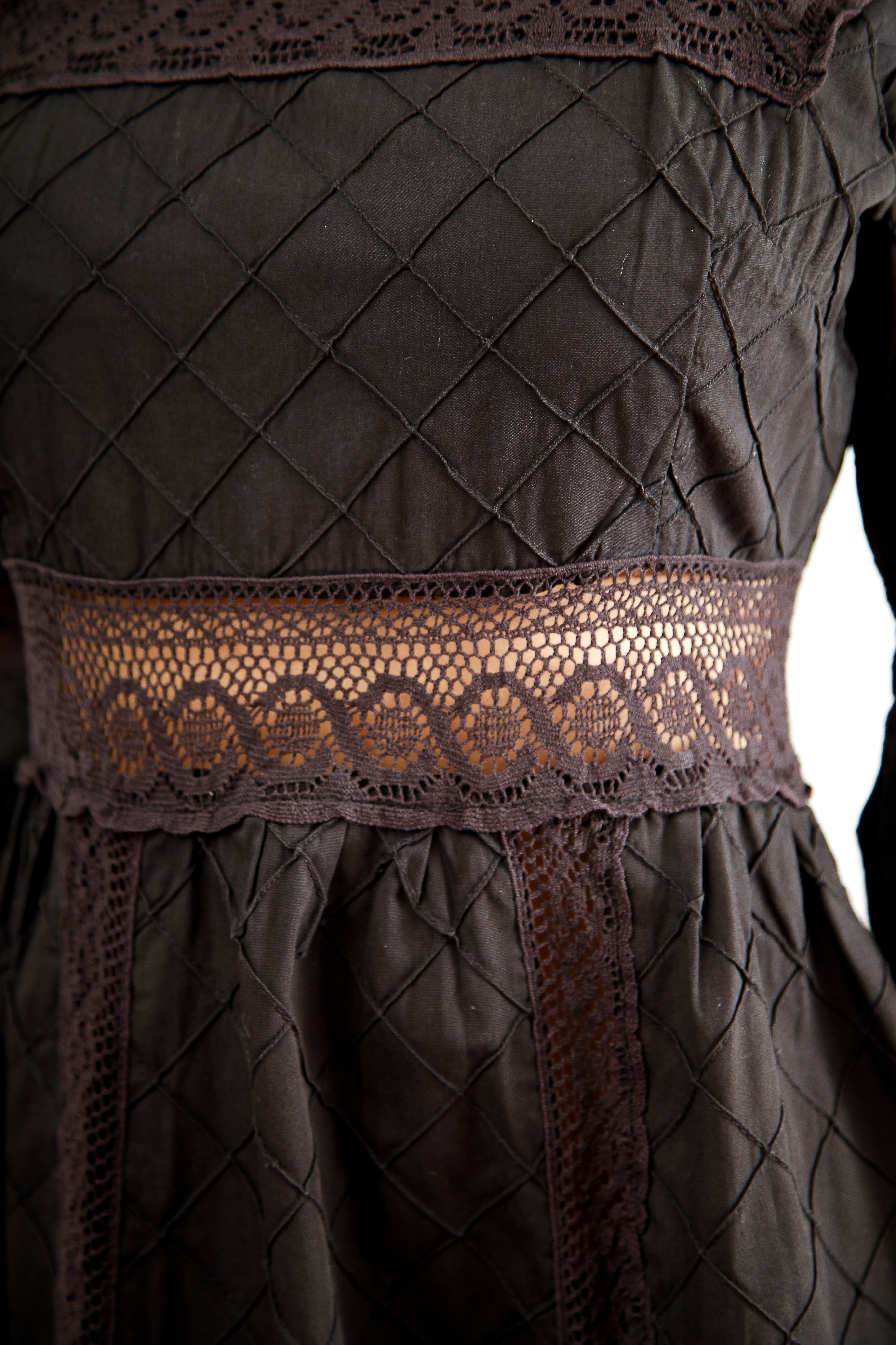 70s Mexican Black Cotton Dress