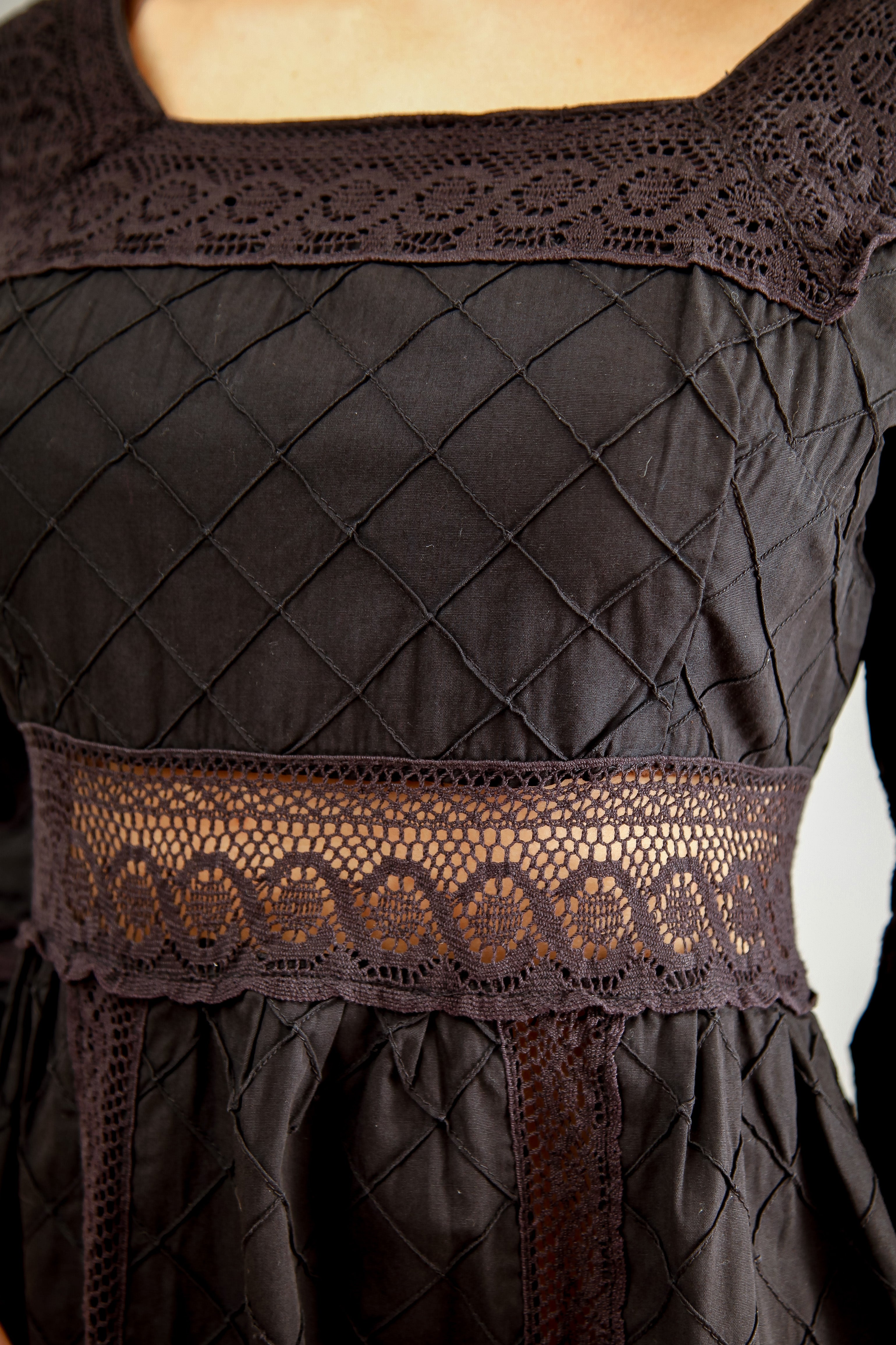 70s Mexican Black Cotton Dress