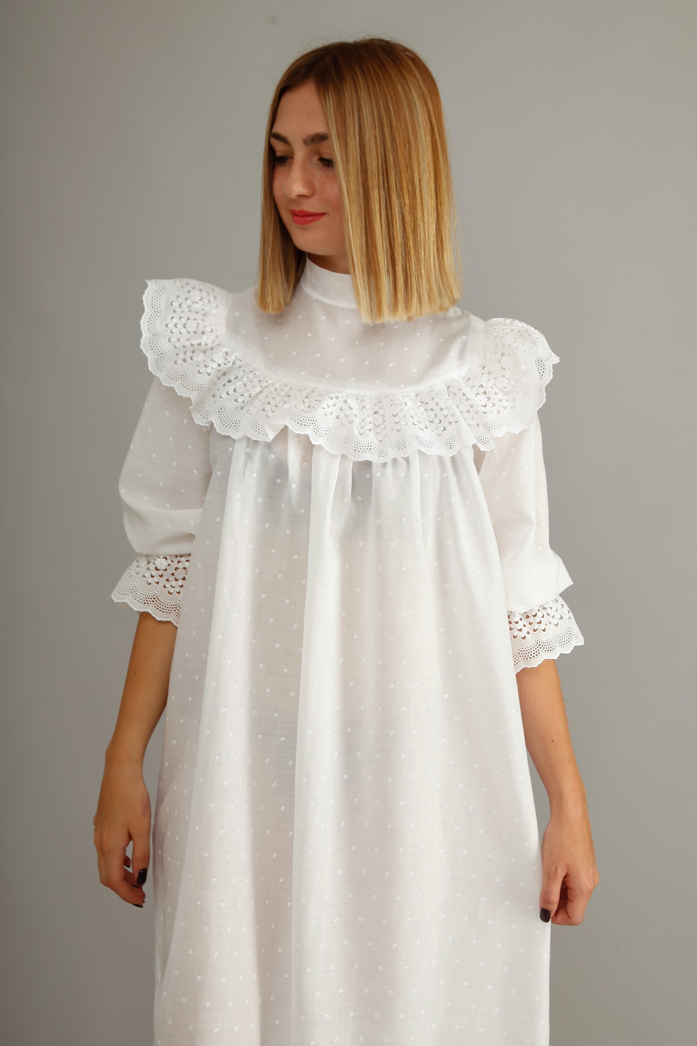 70s White Cotton Prairie Dress