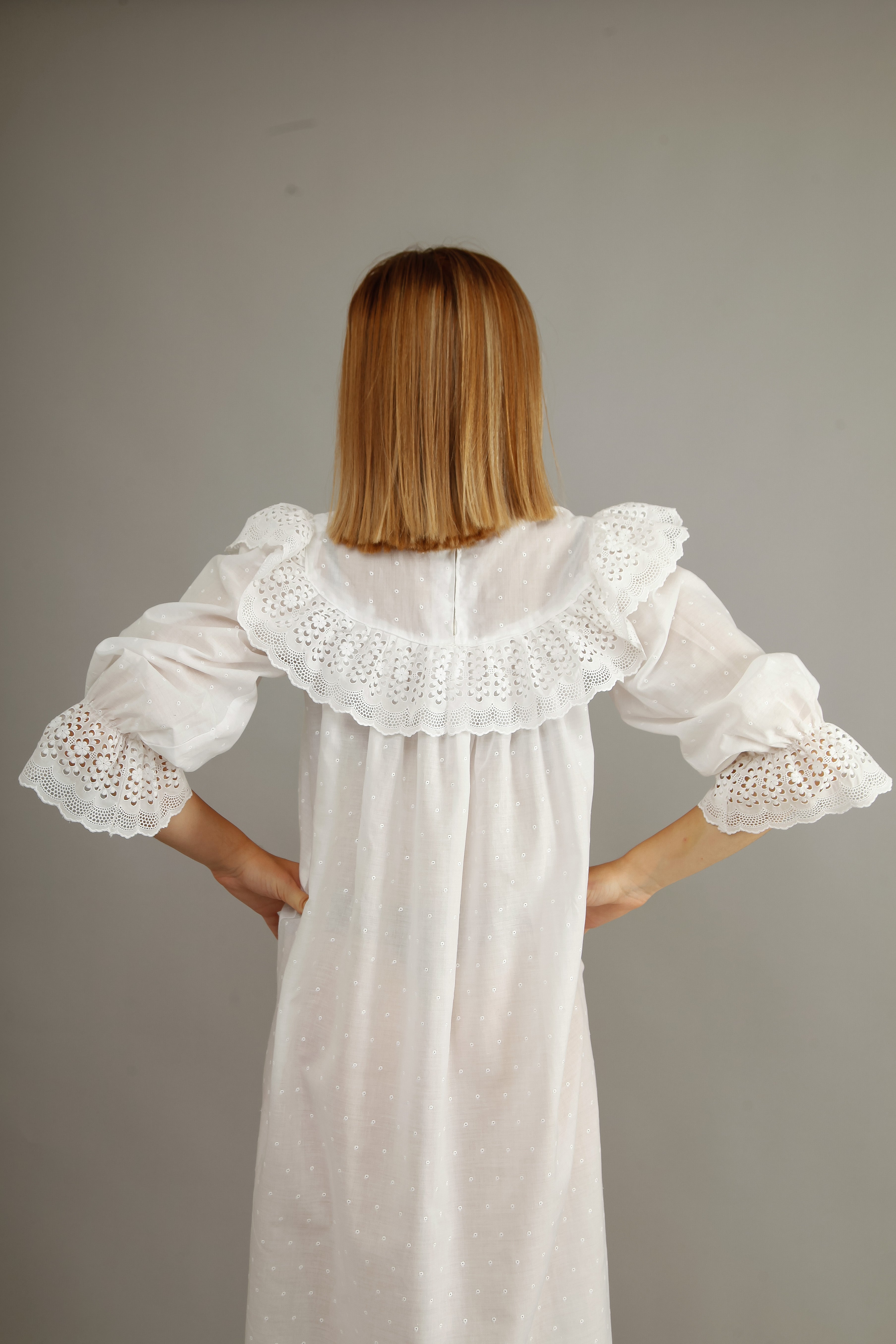 70s White Cotton Prairie Dress