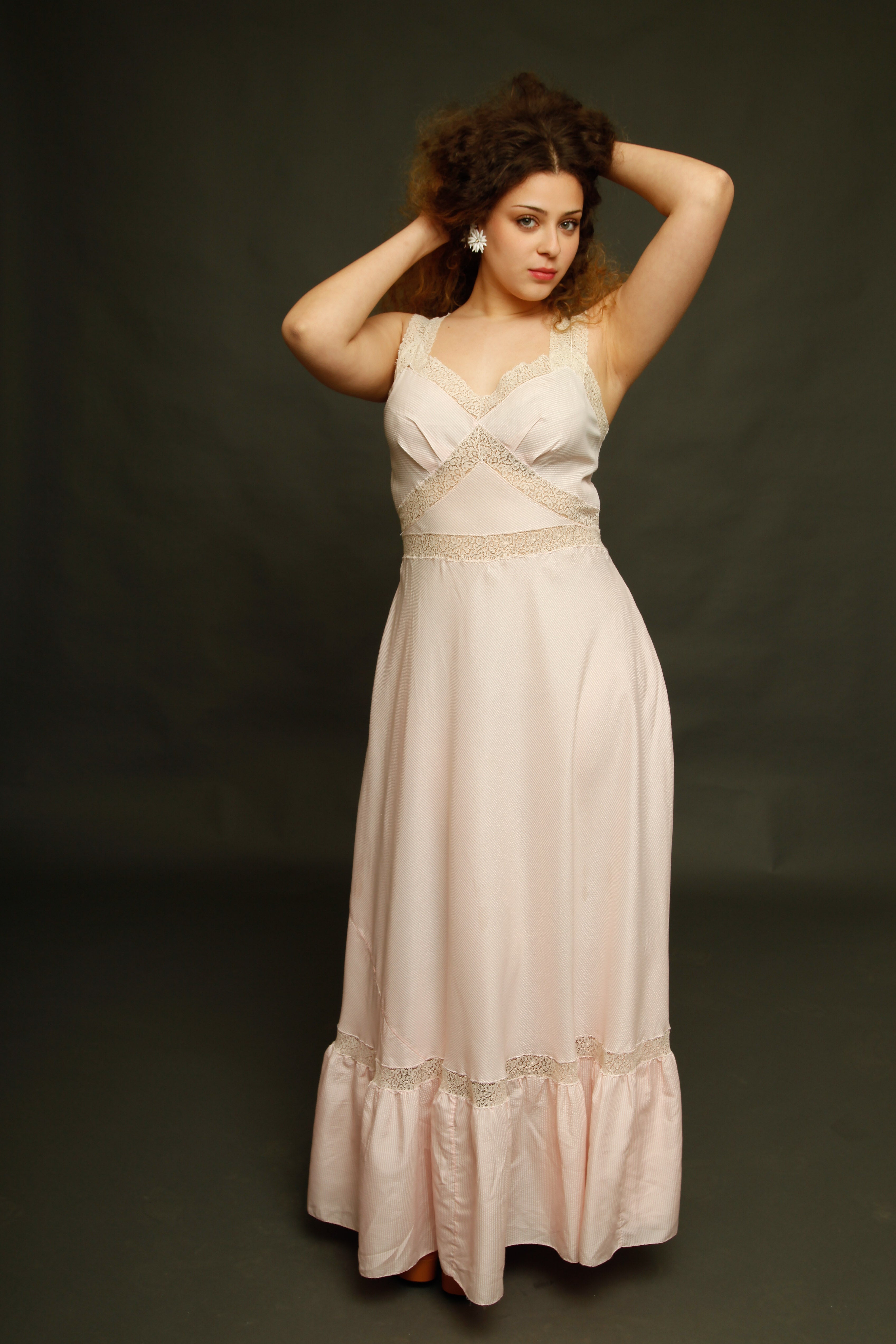 70s Striped Lace and Sheer Gown