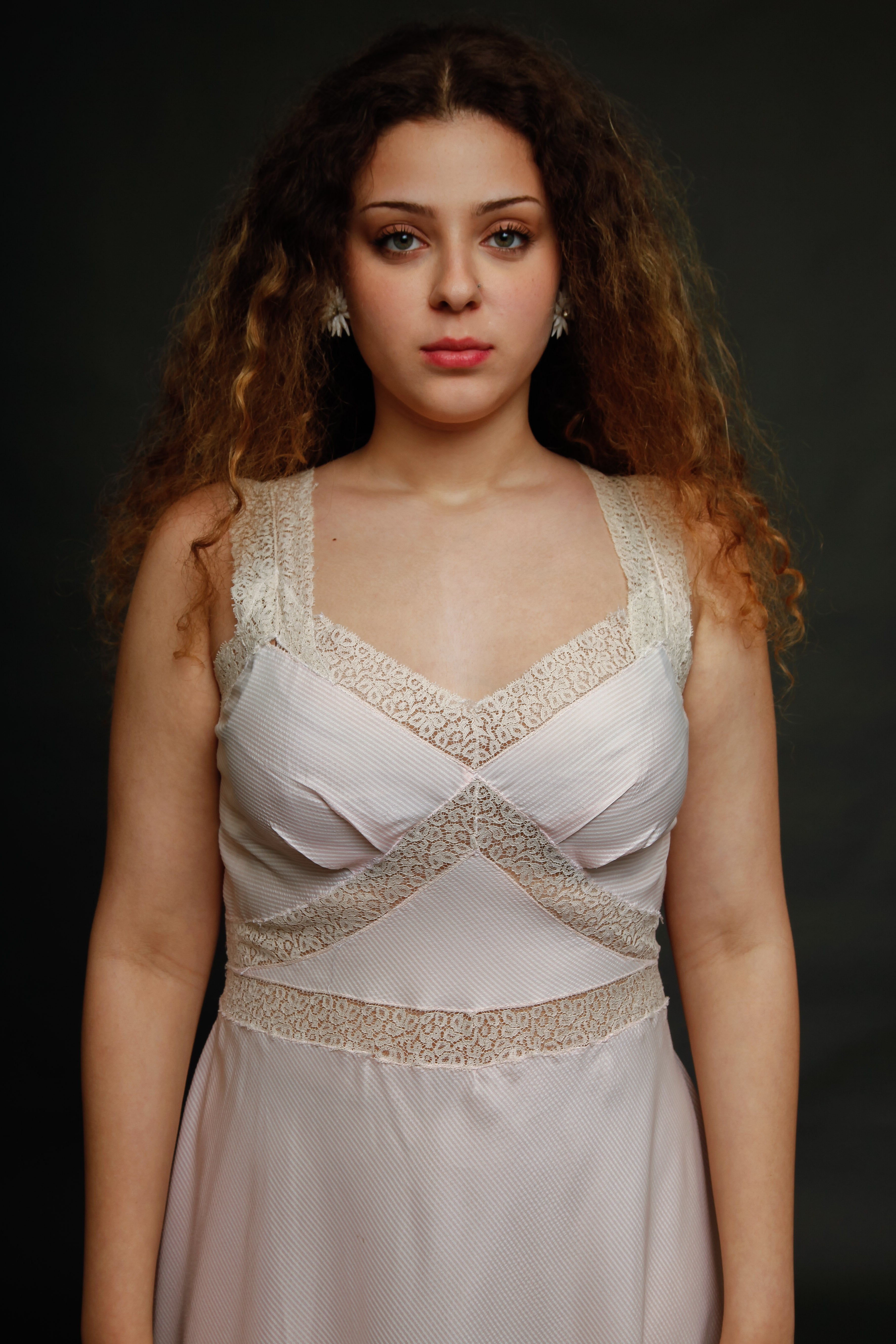 70s Striped Lace and Sheer Gown
