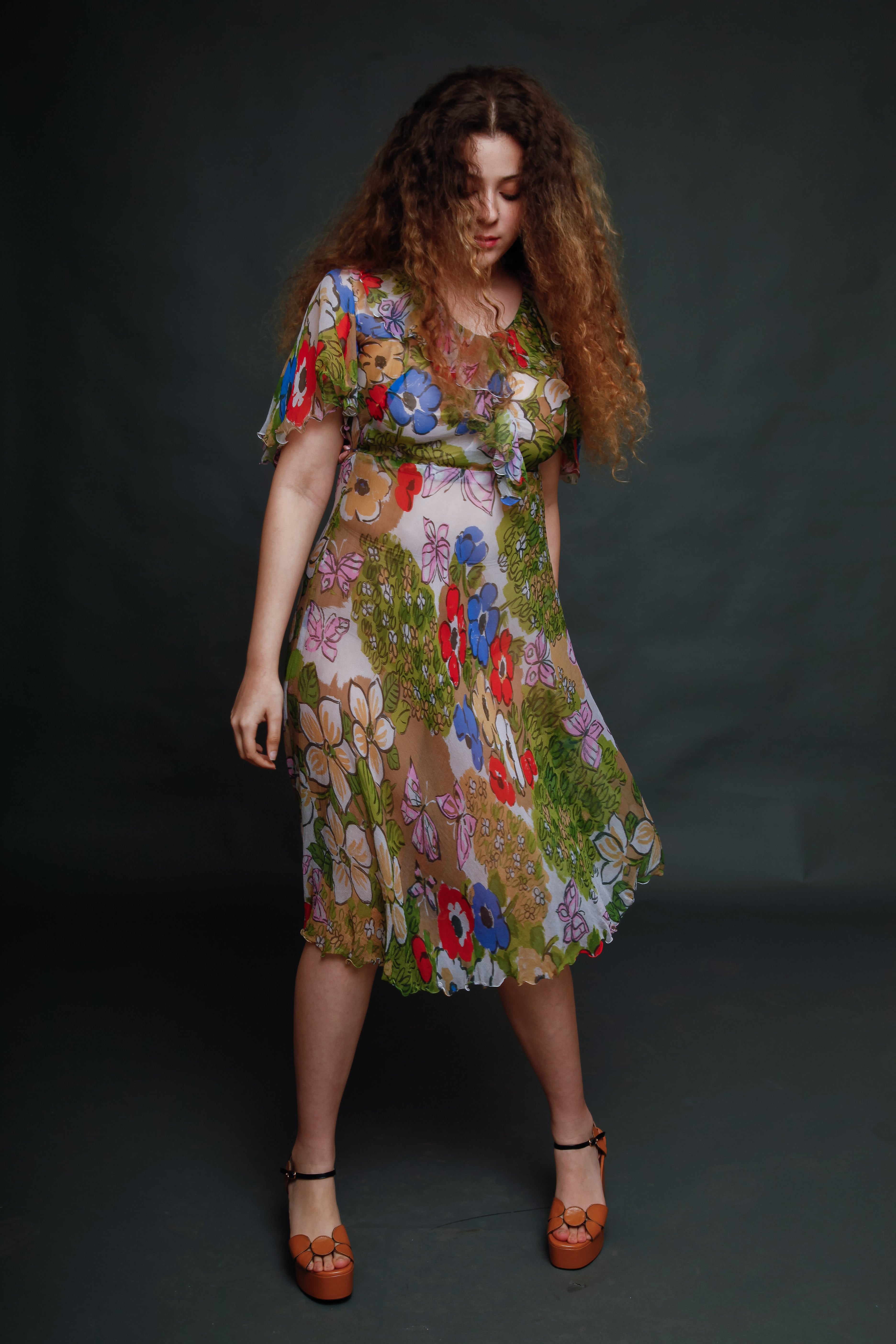 Vintage Silk Chiffon Butterfly Dress