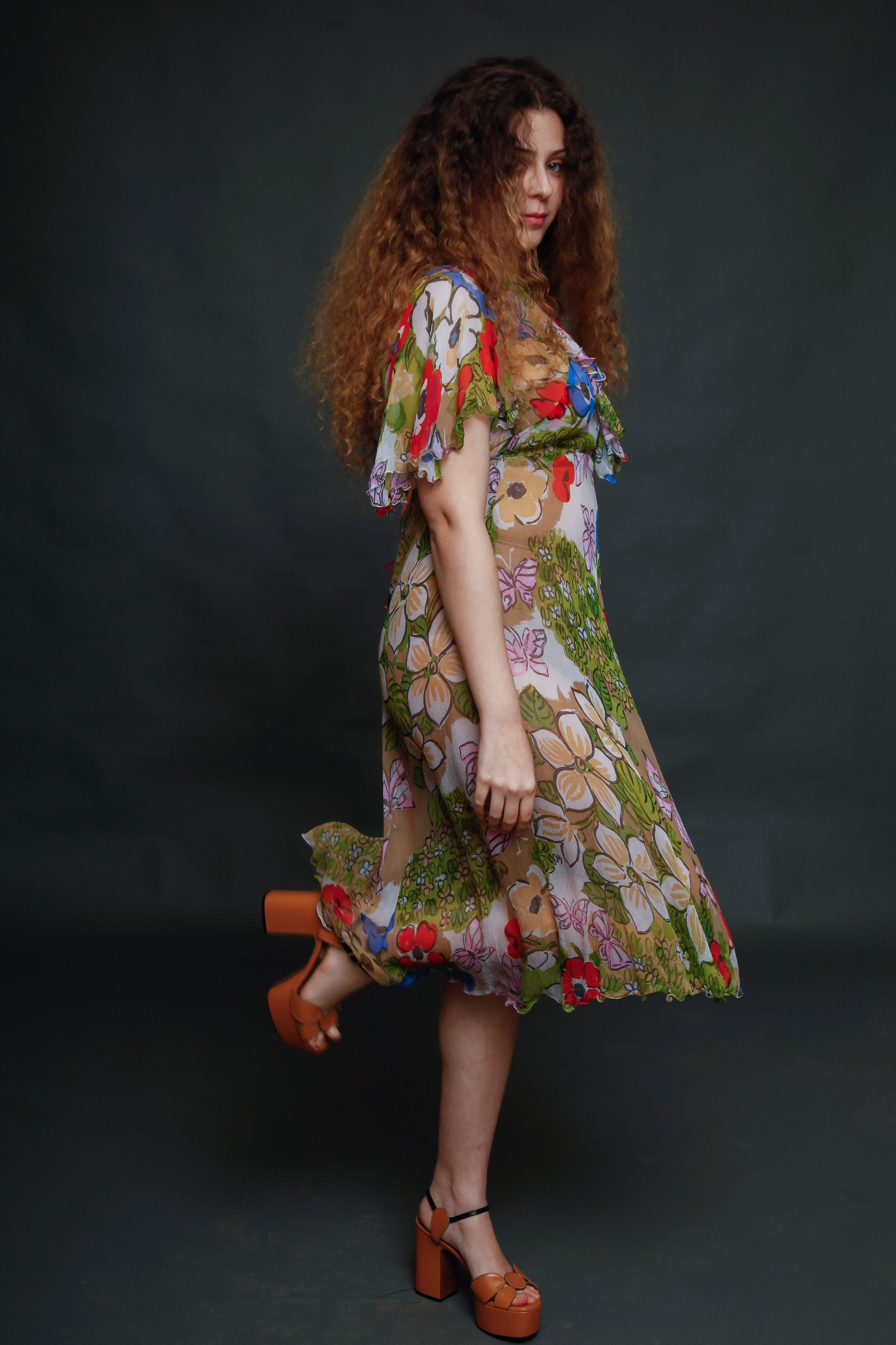 Vintage Silk Chiffon Butterfly Dress
