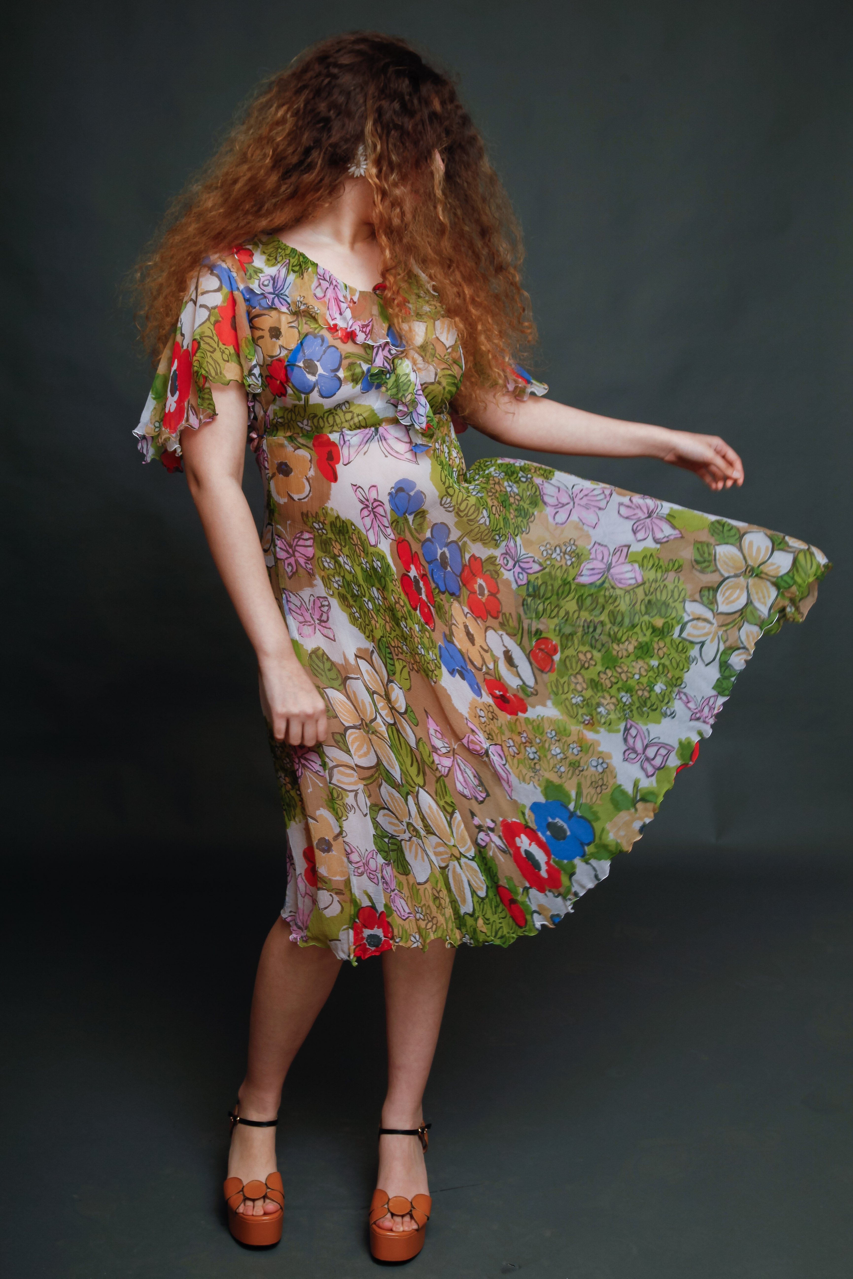 Vintage Silk Chiffon Butterfly Dress