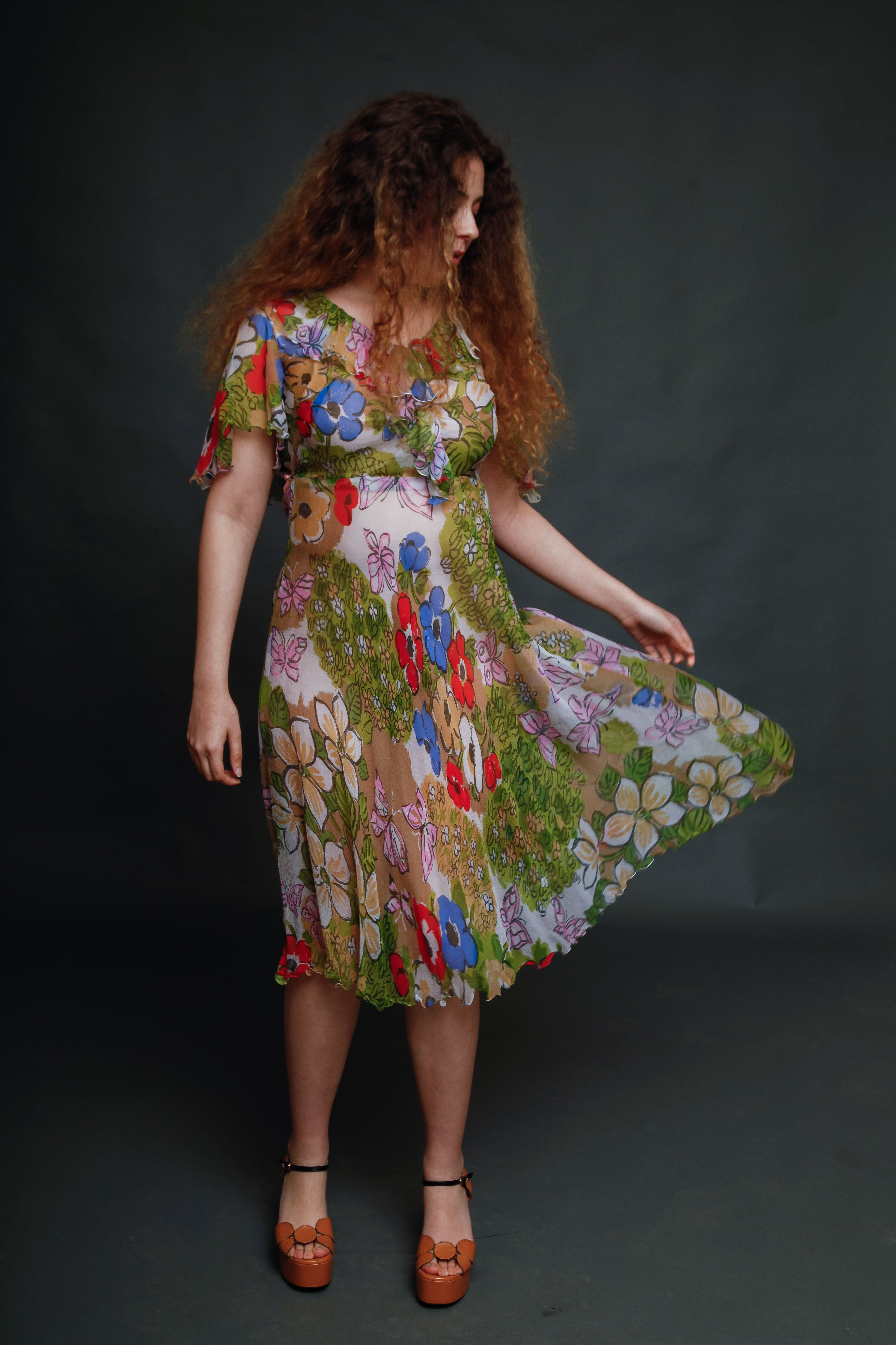Vintage Silk Chiffon Butterfly Dress