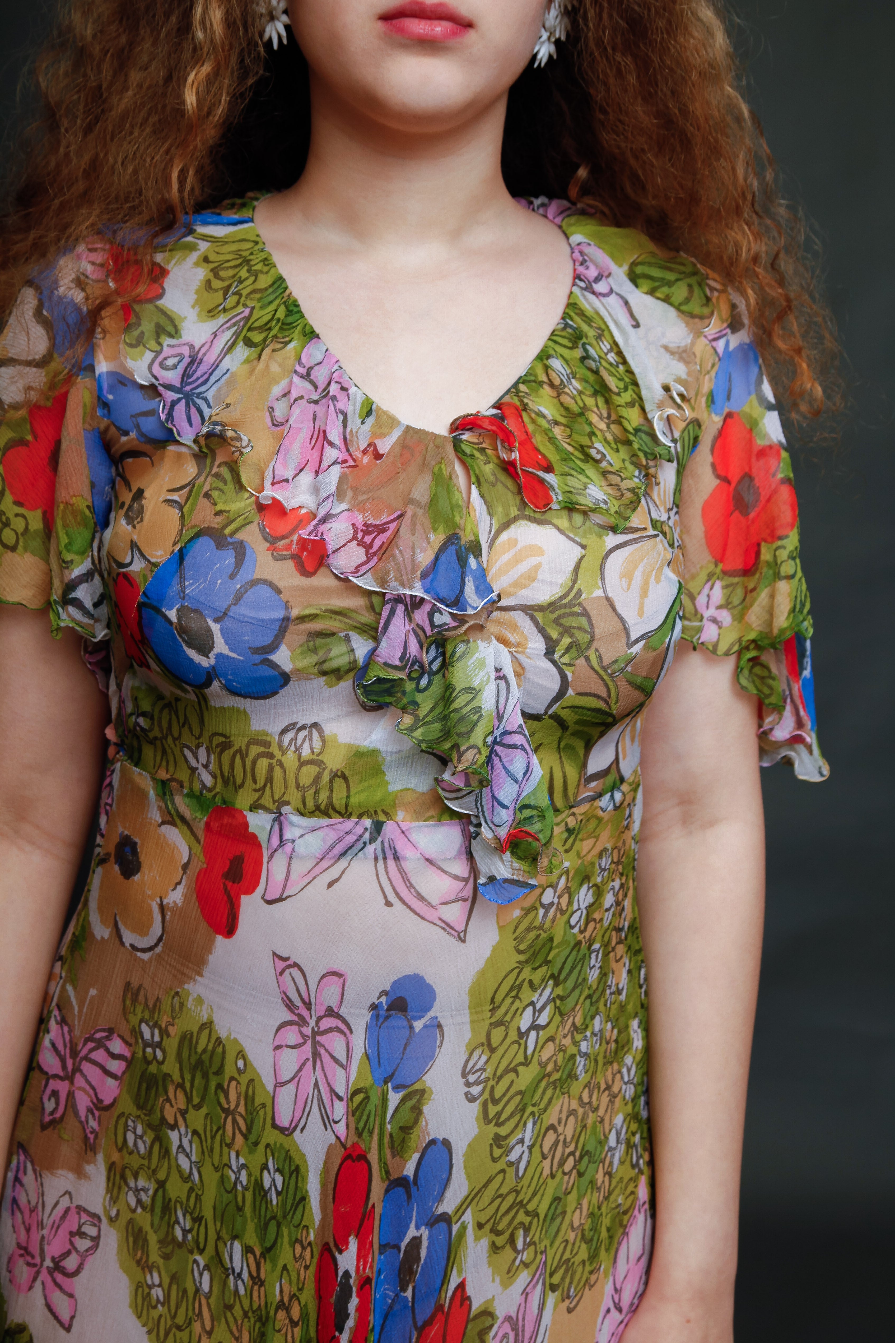 Vintage Silk Chiffon Butterfly Dress