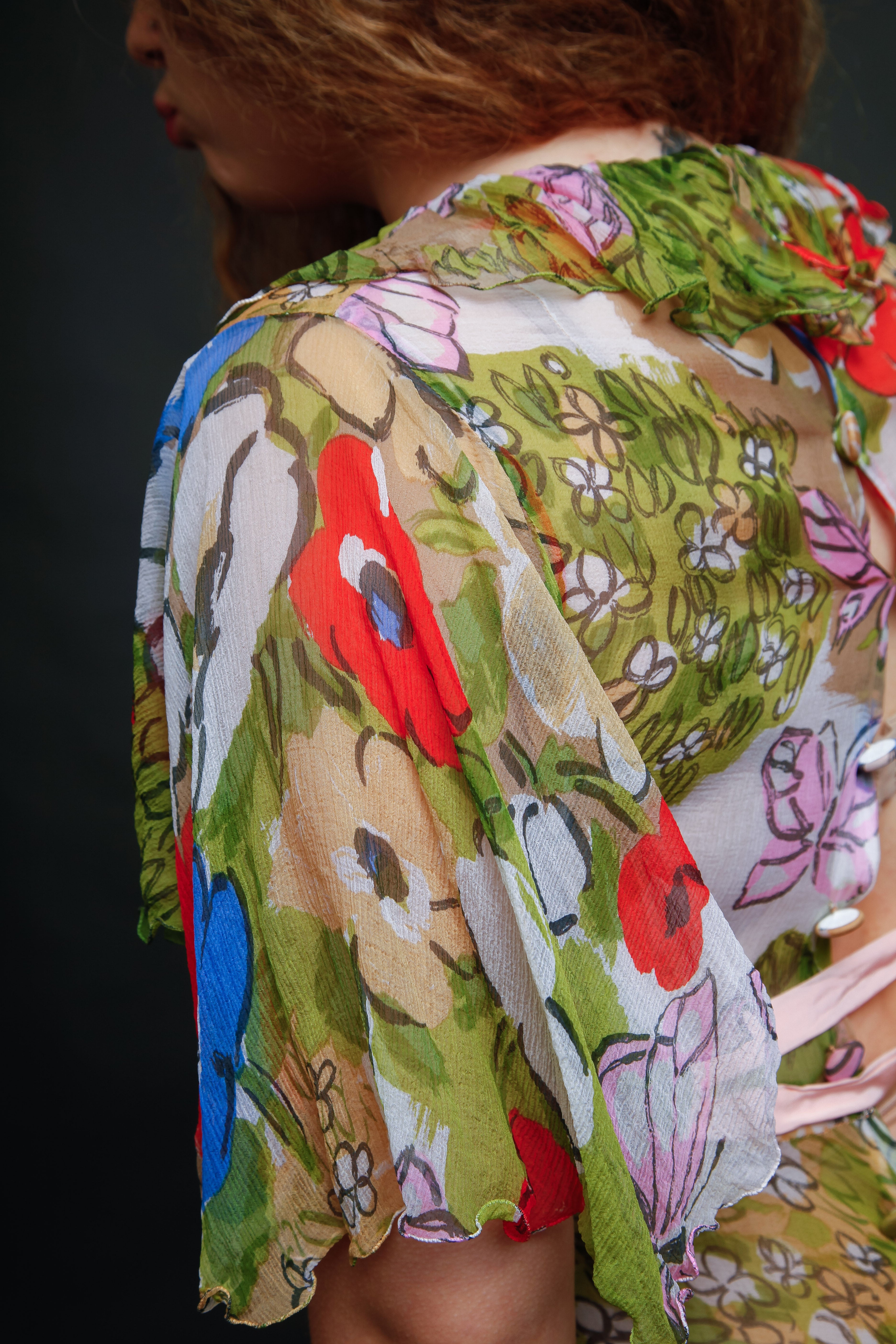 Vintage Silk Chiffon Butterfly Dress