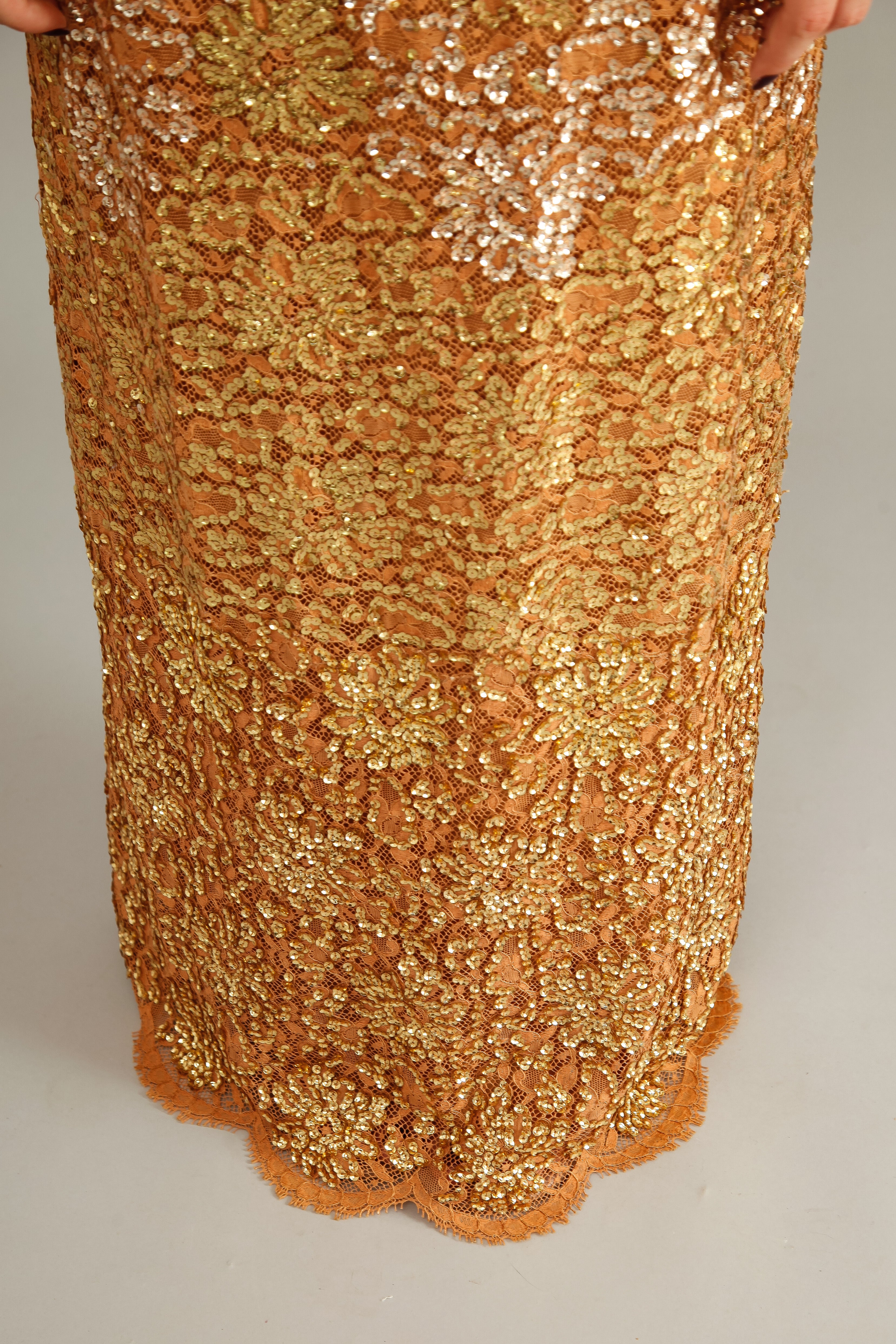 60s Lace and Sequins Ombre Evening Gown