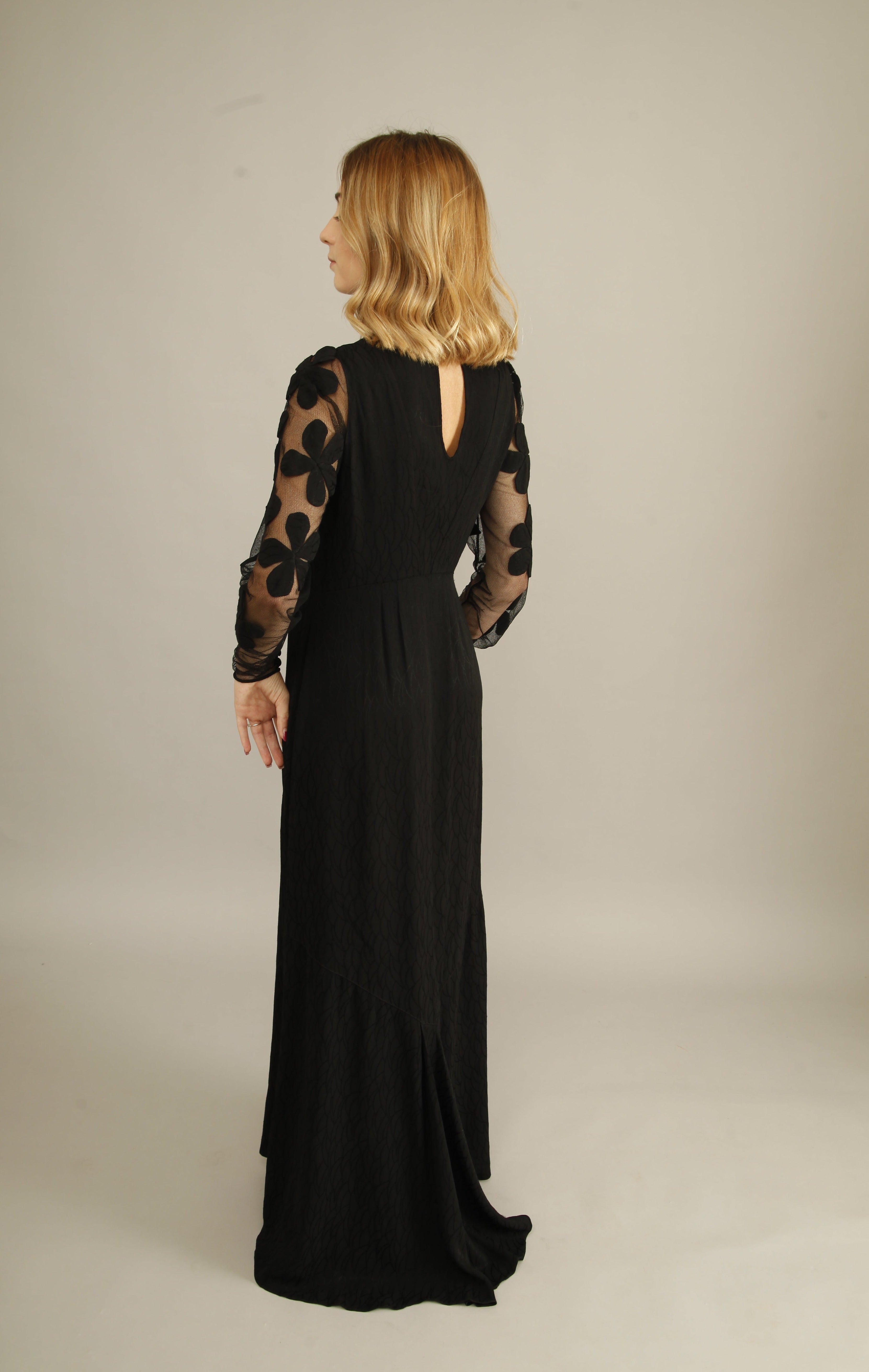 Dramatic Black Florals 30s Evening Gown