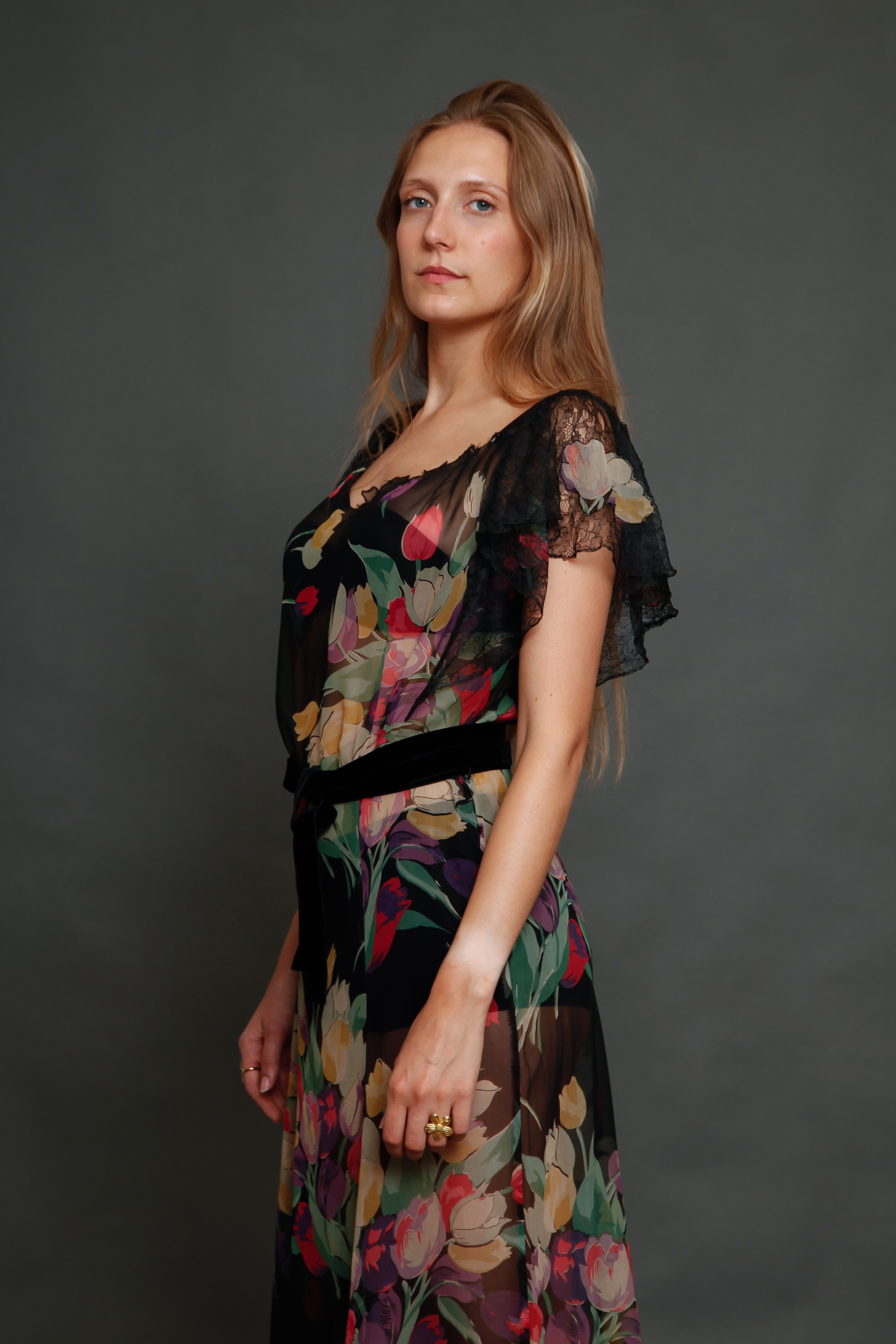 1930 Silk Chiffon Floral Dress