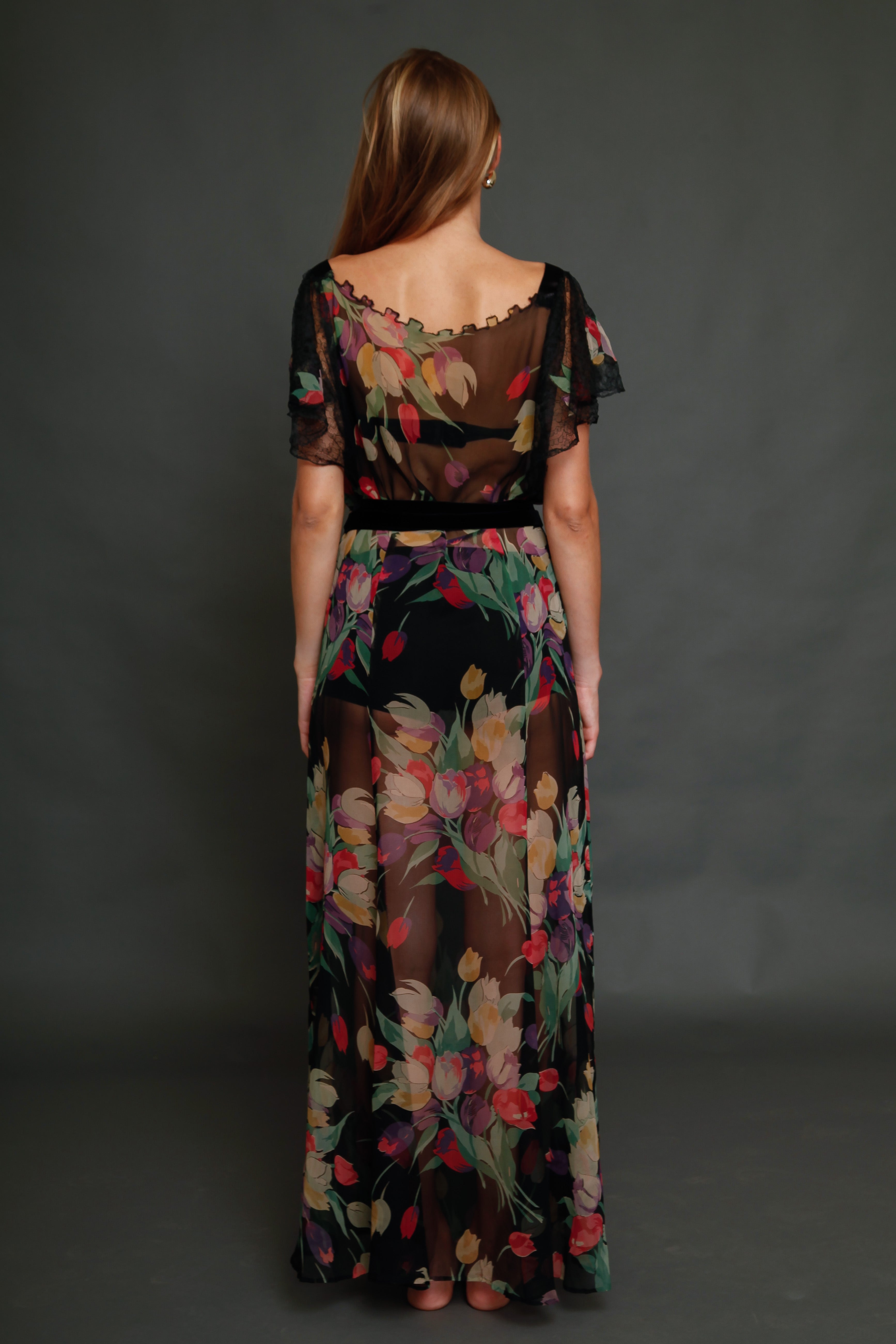 1930 Silk Chiffon Floral Dress