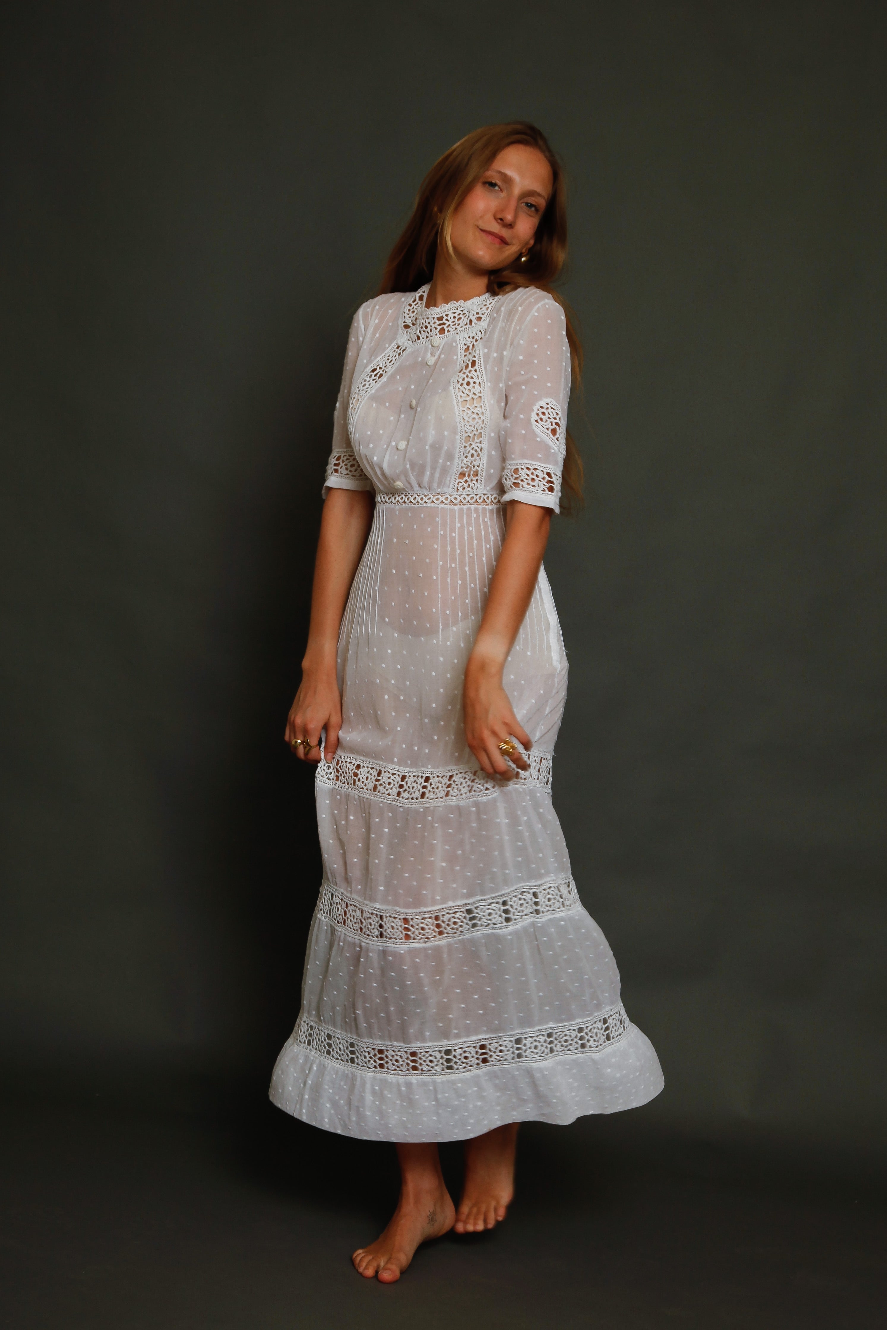 Point D'Esprit and Crochet Edwardian Dress