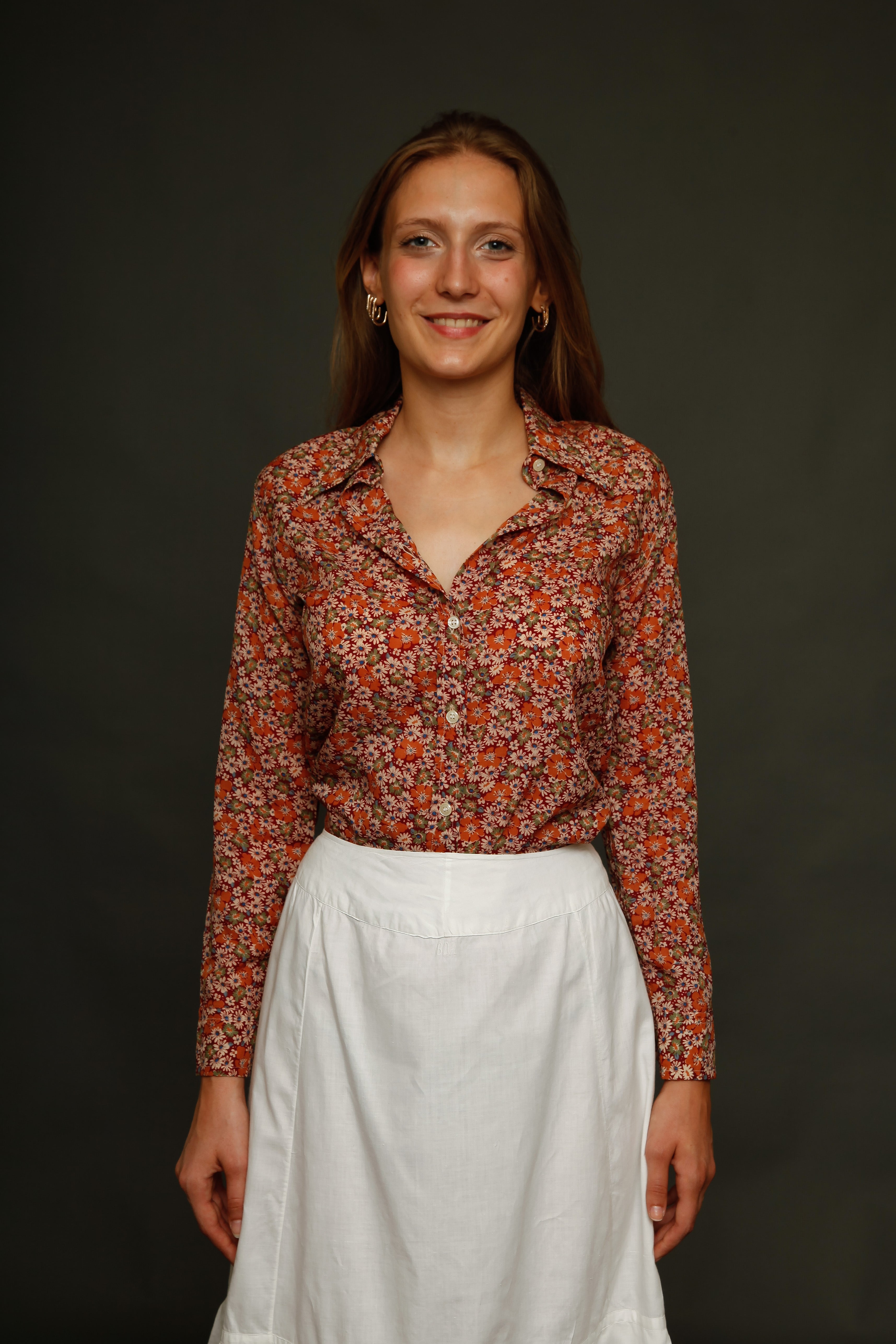 Camicia fiori arancione mattone