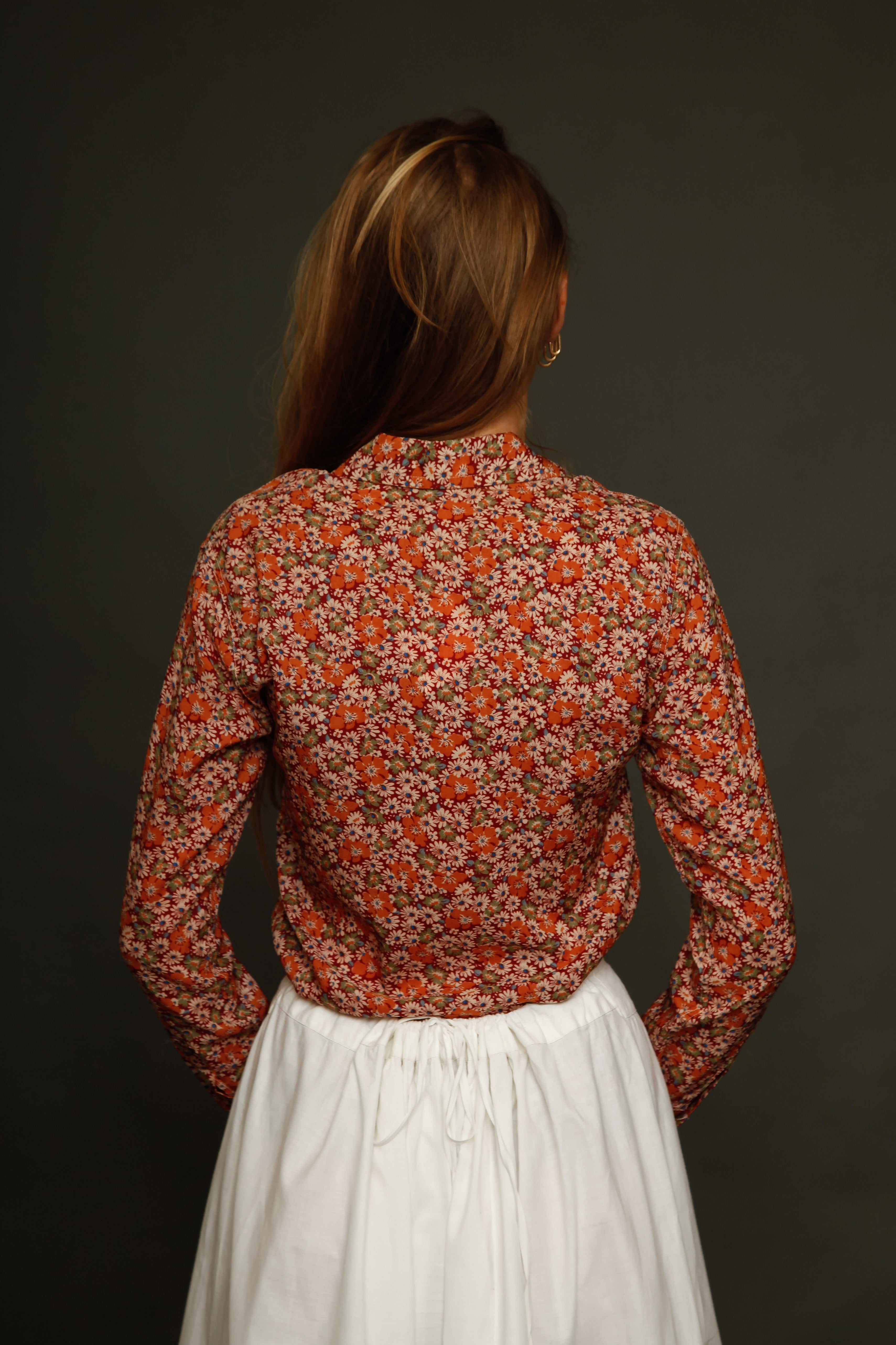 Camicia fiori arancione mattone