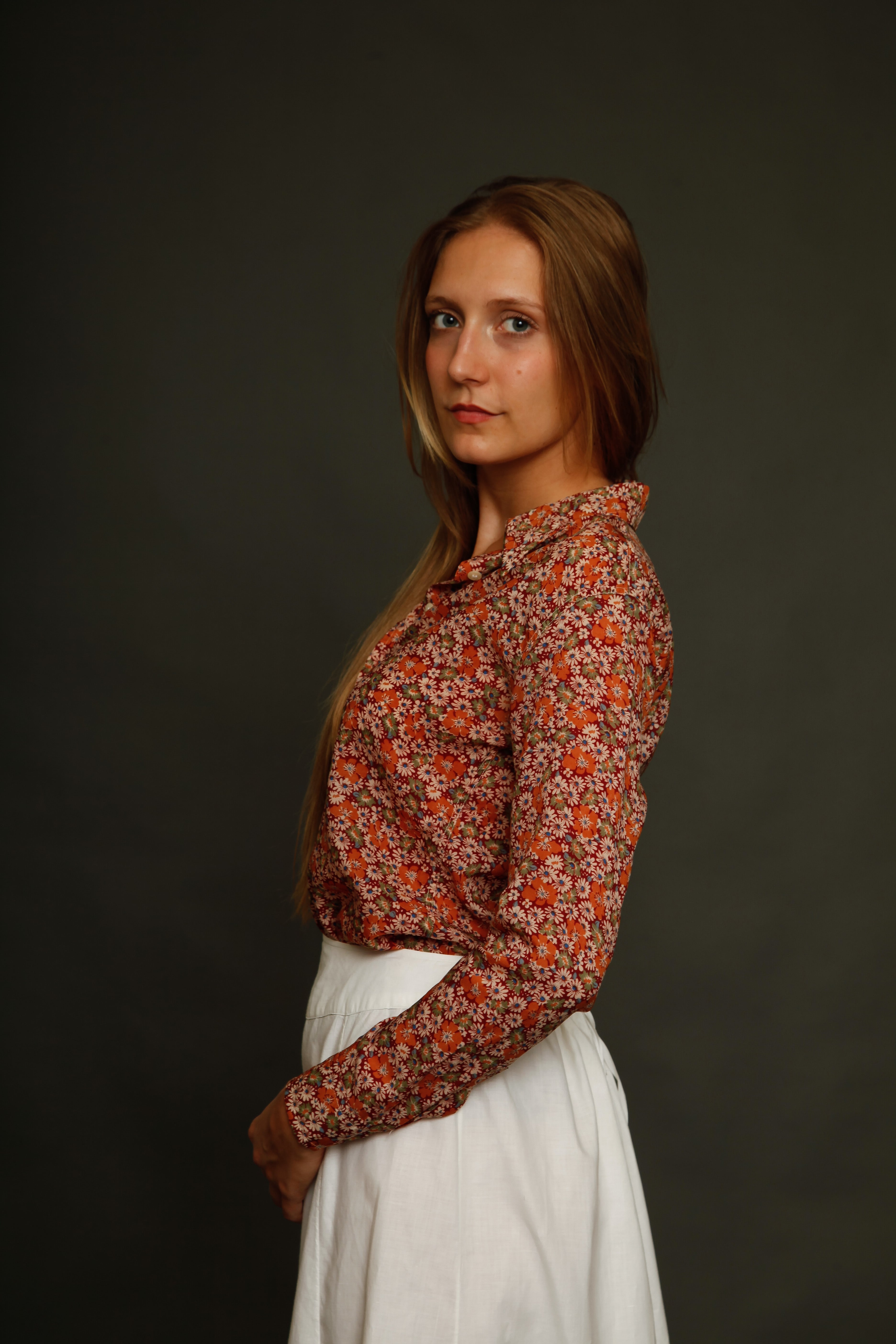Camicia fiori arancione mattone