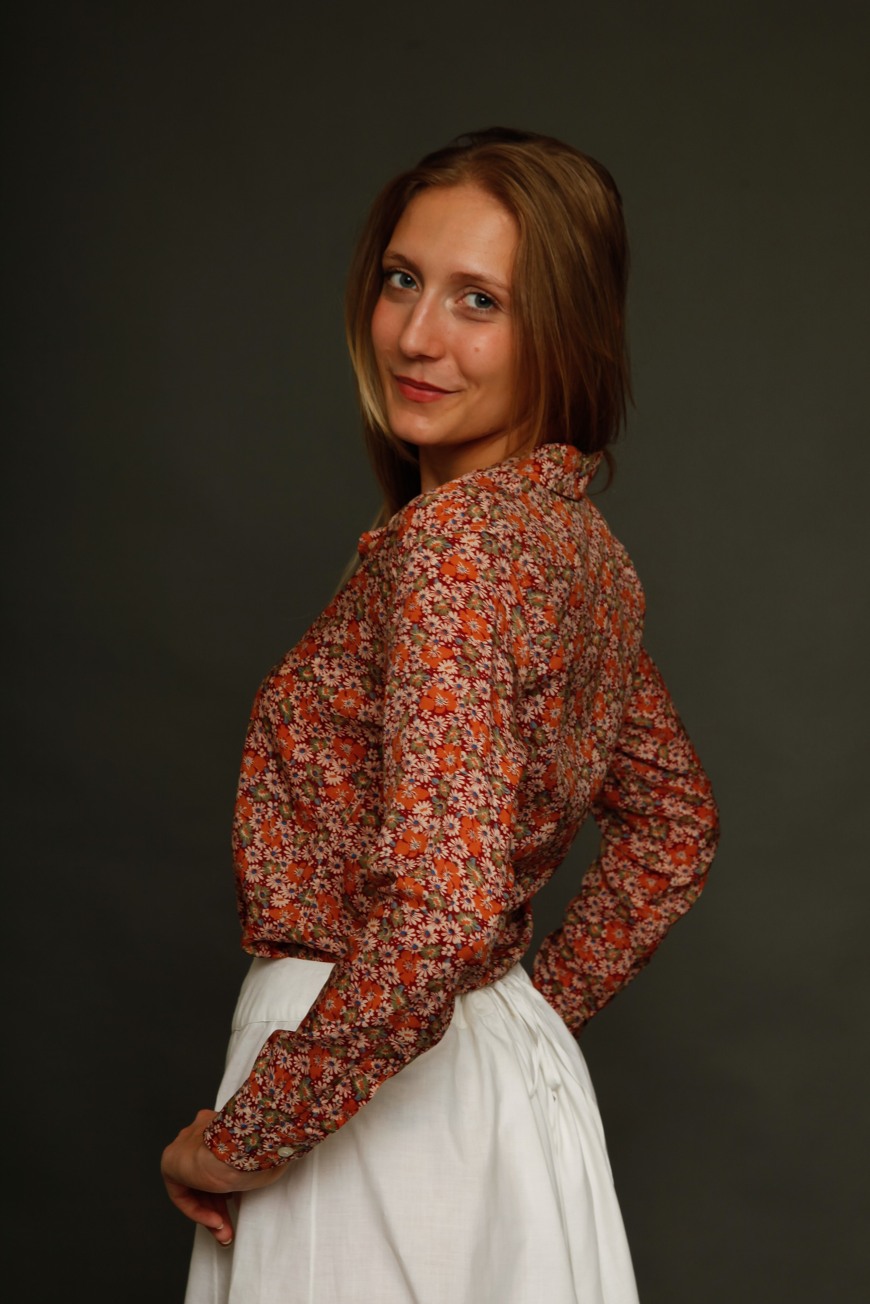 Camicia fiori arancione mattone