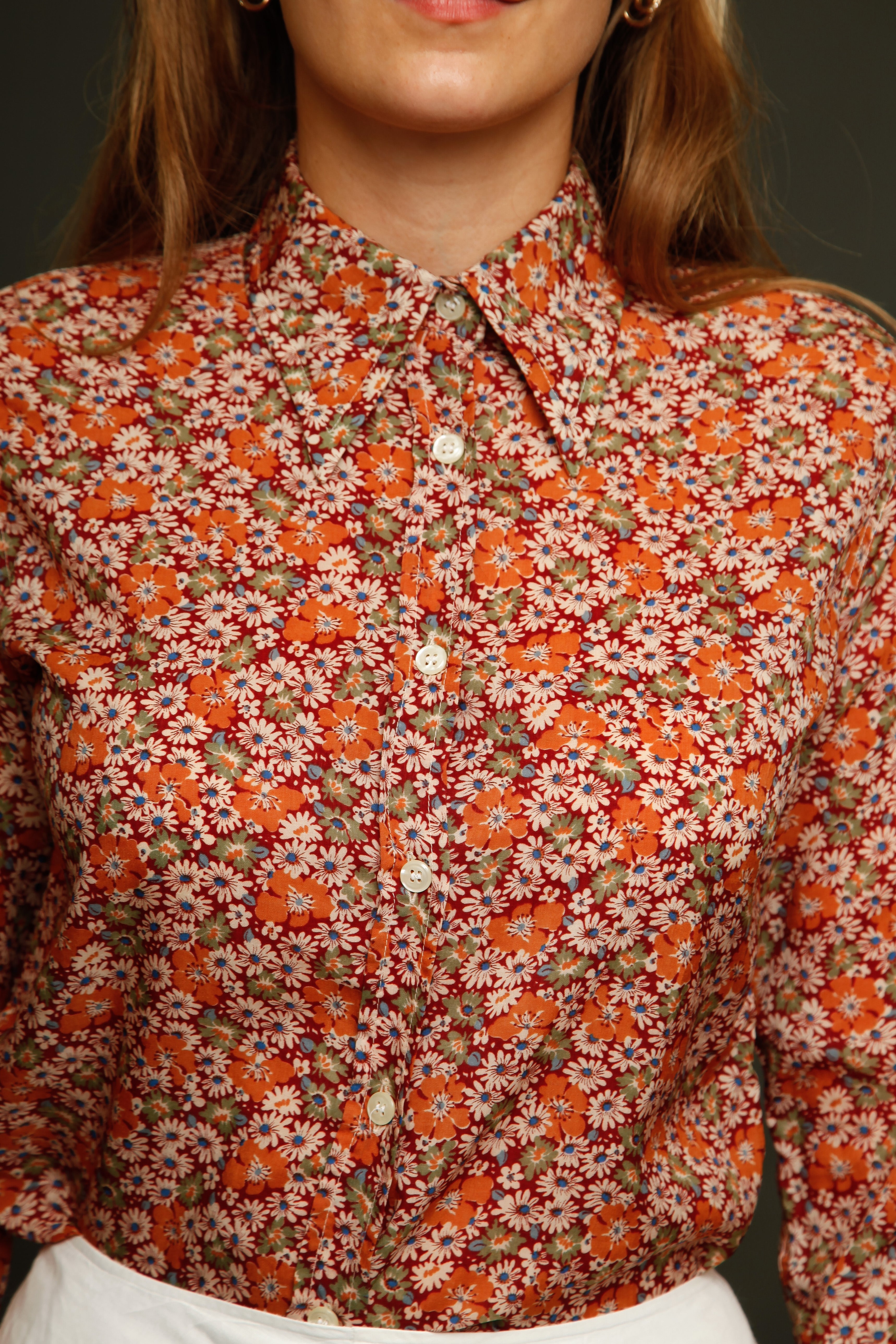 Camicia fiori arancione mattone