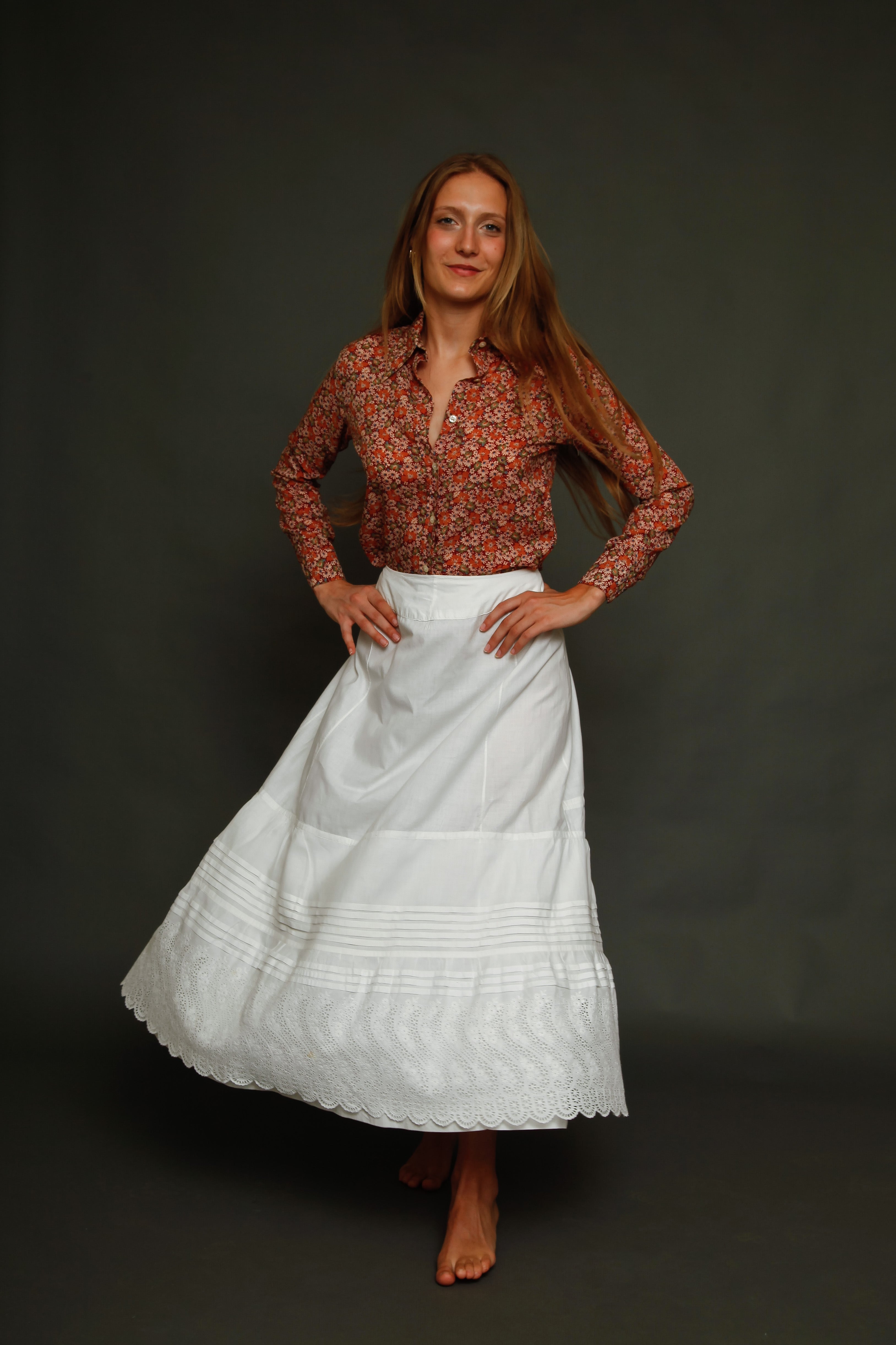 Camicia fiori arancione mattone