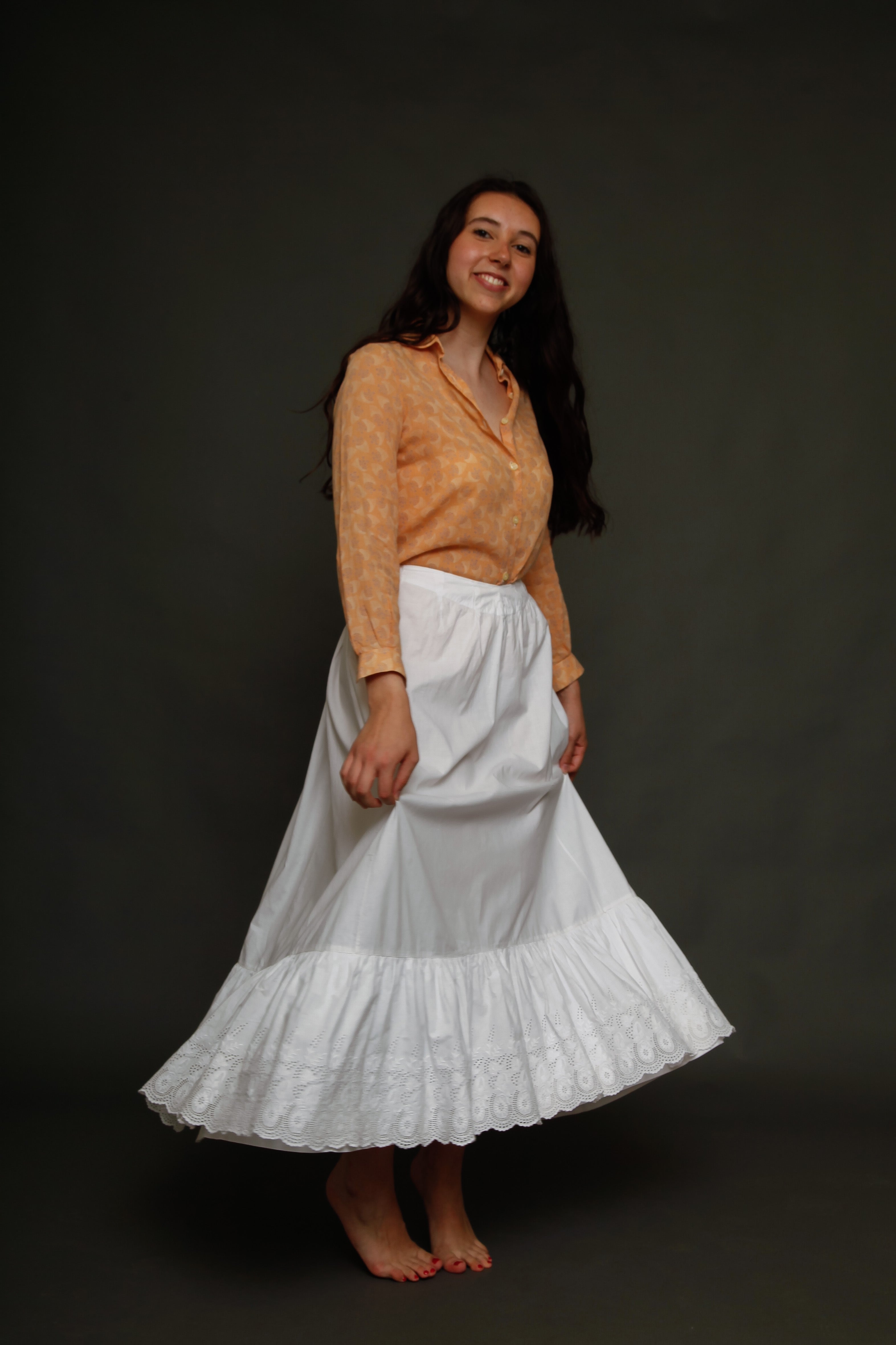 White Cotton Victorian Bustle Petticoat with Broderie Anglaise