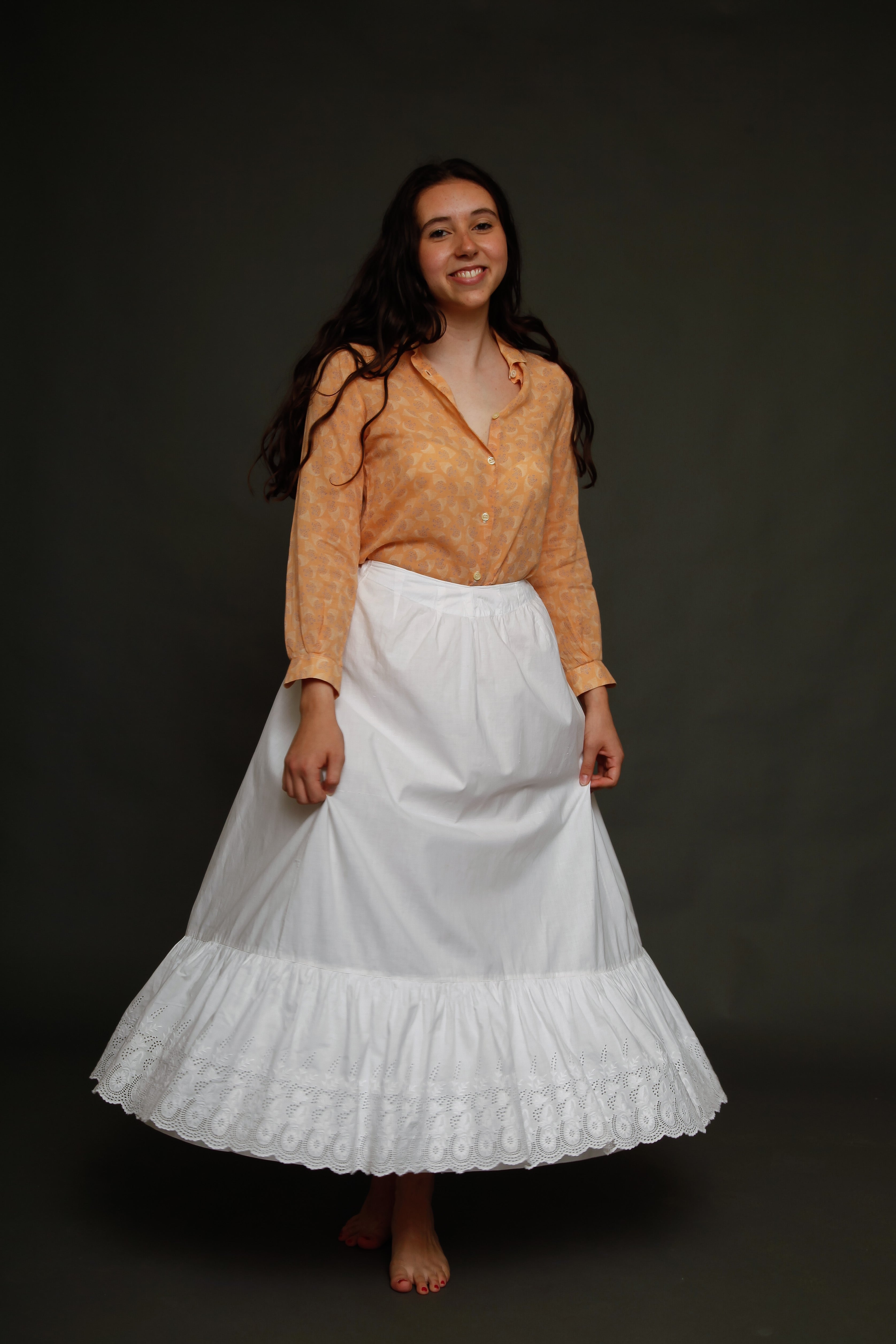 White Cotton Victorian Bustle Petticoat with Broderie Anglaise