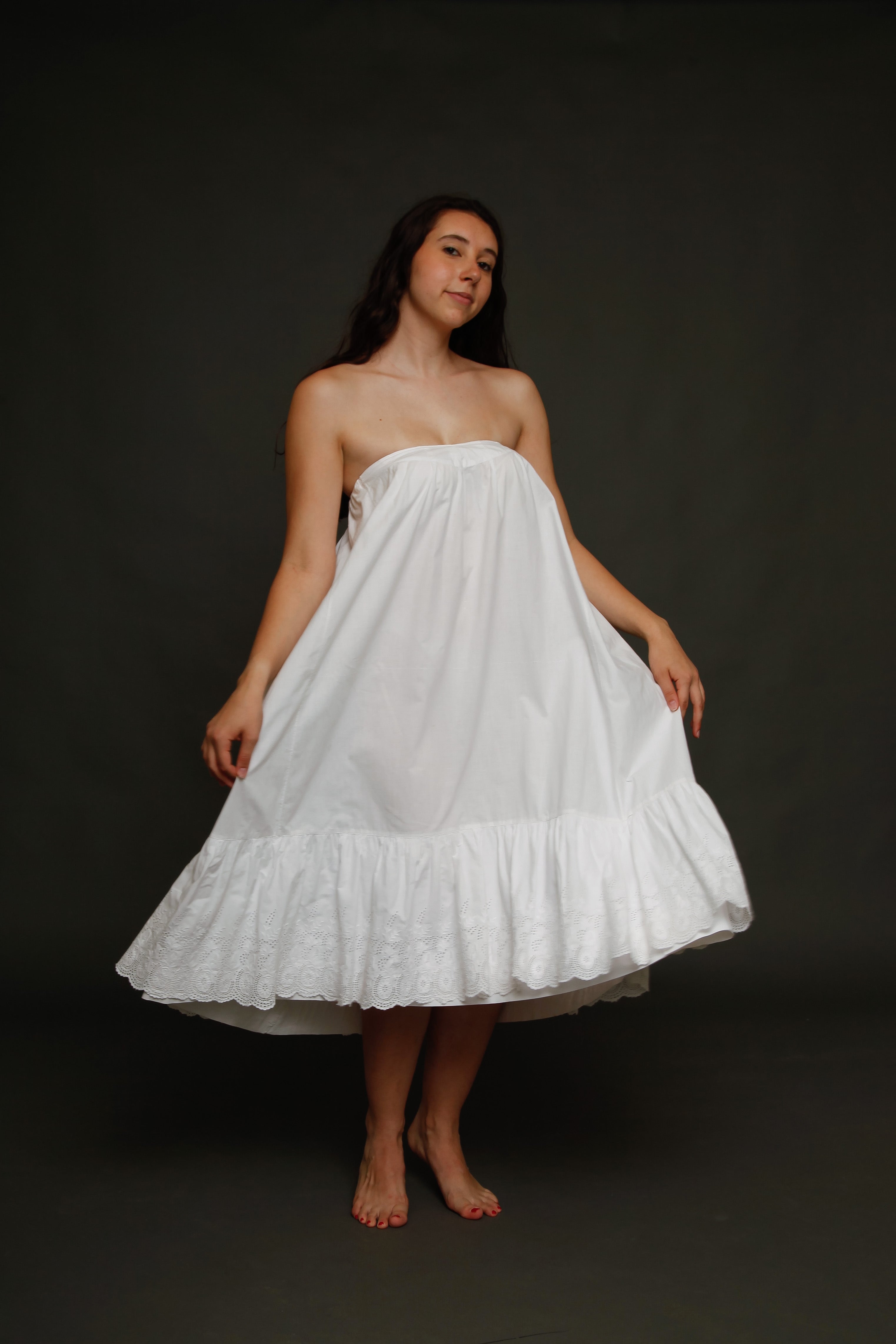 White Cotton Victorian Bustle Petticoat with Broderie Anglaise