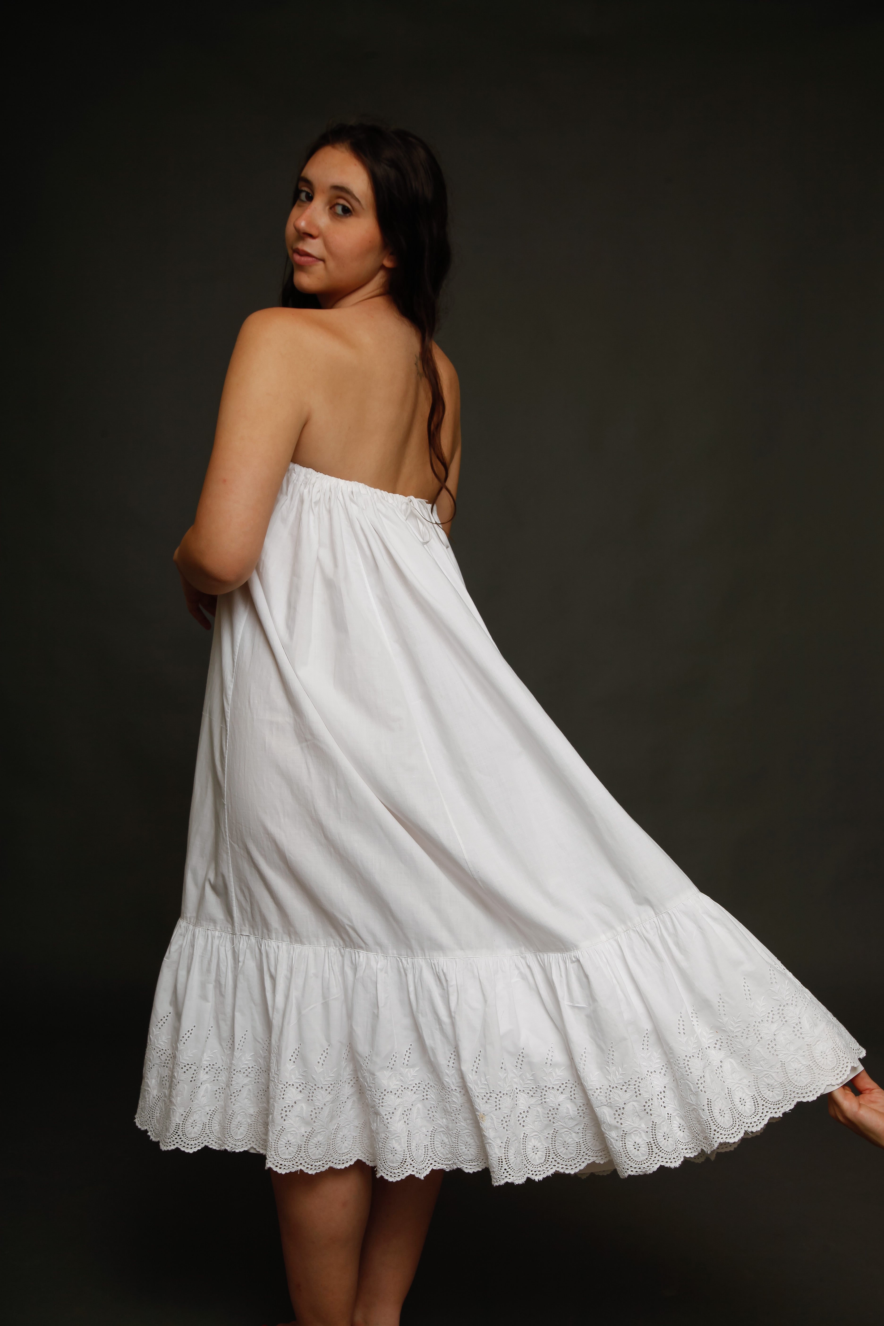 White Cotton Victorian Bustle Petticoat with Broderie Anglaise