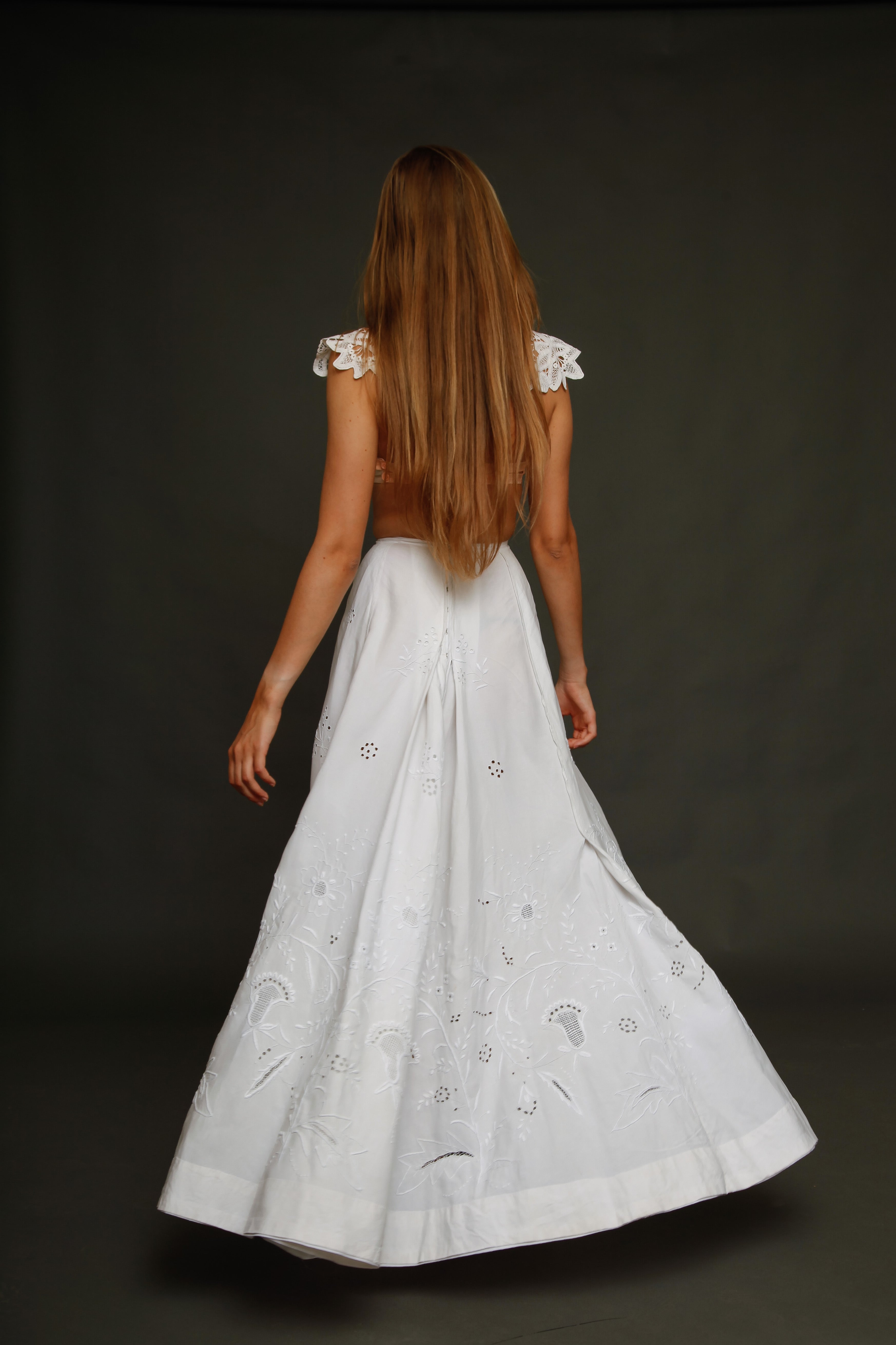 Antique Edwardian Linen Hand Embroidered Skirt