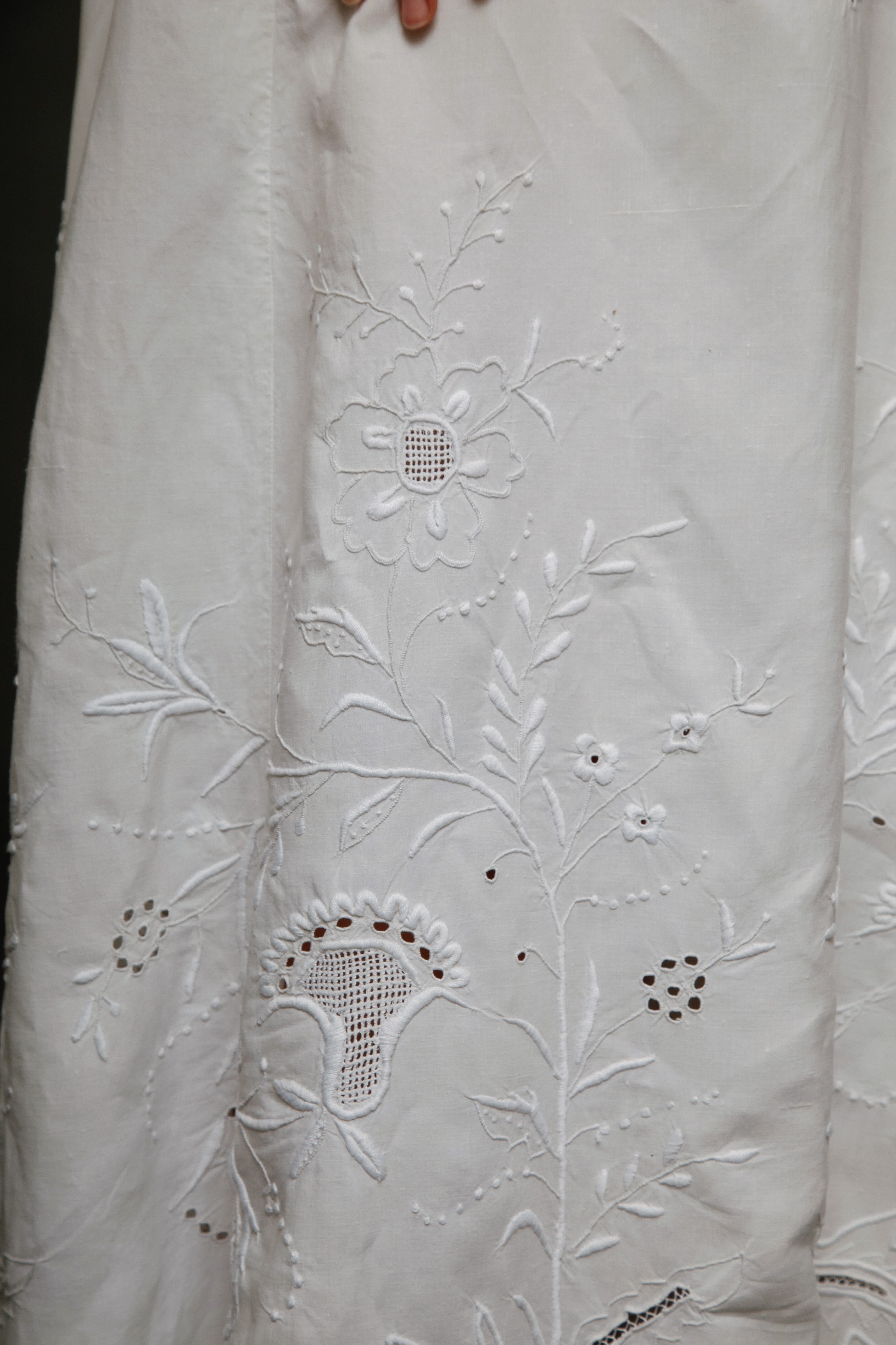 Antique Edwardian Linen Hand Embroidered Skirt