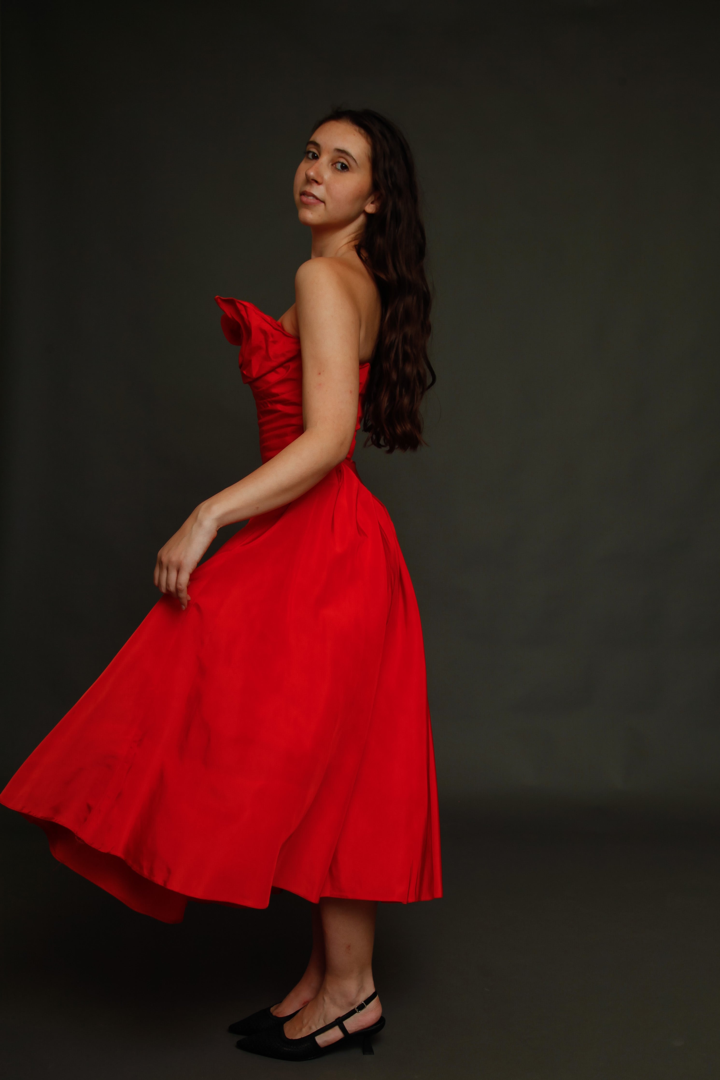1950 Red Bustle Gown