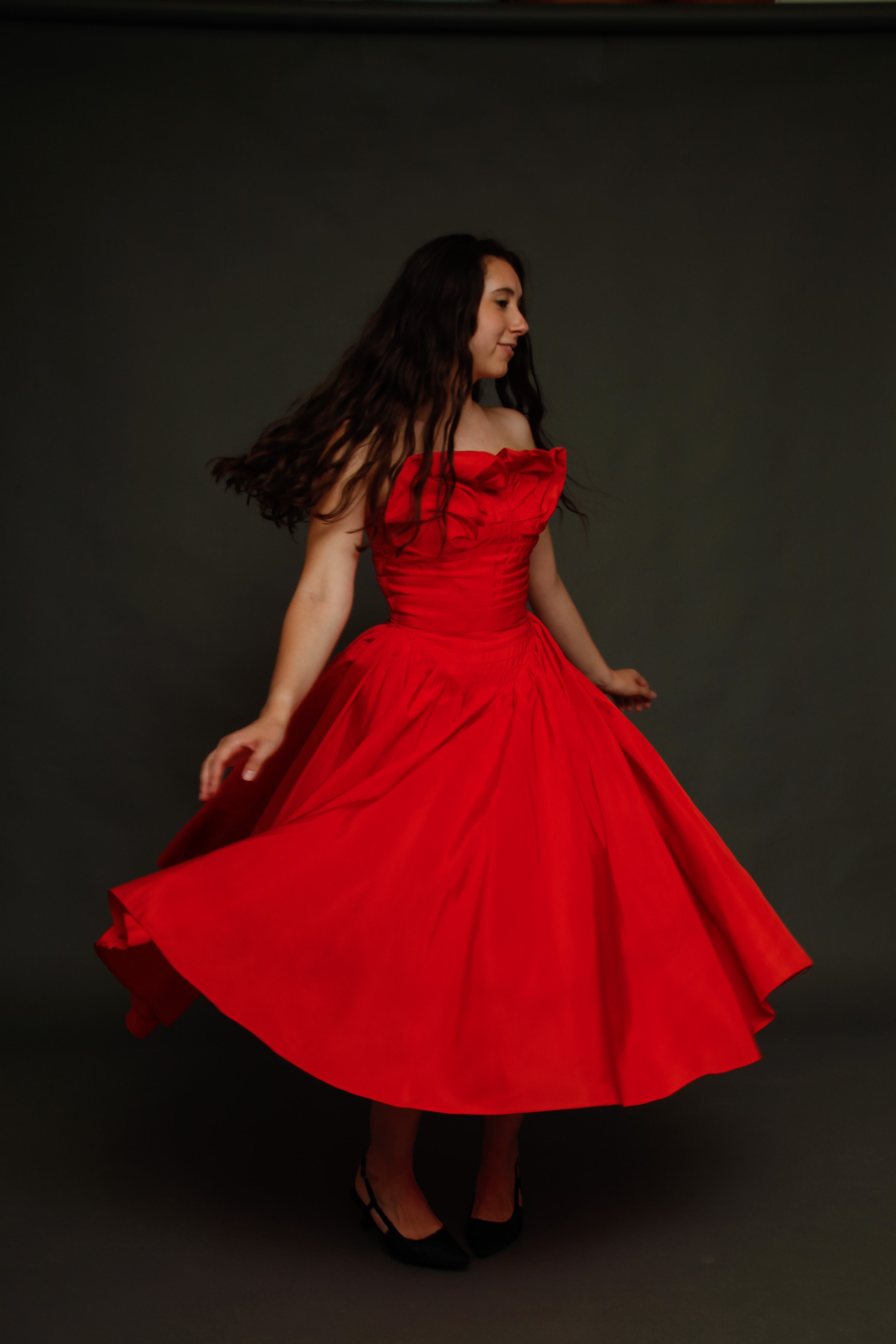 1950 Red Bustle Gown