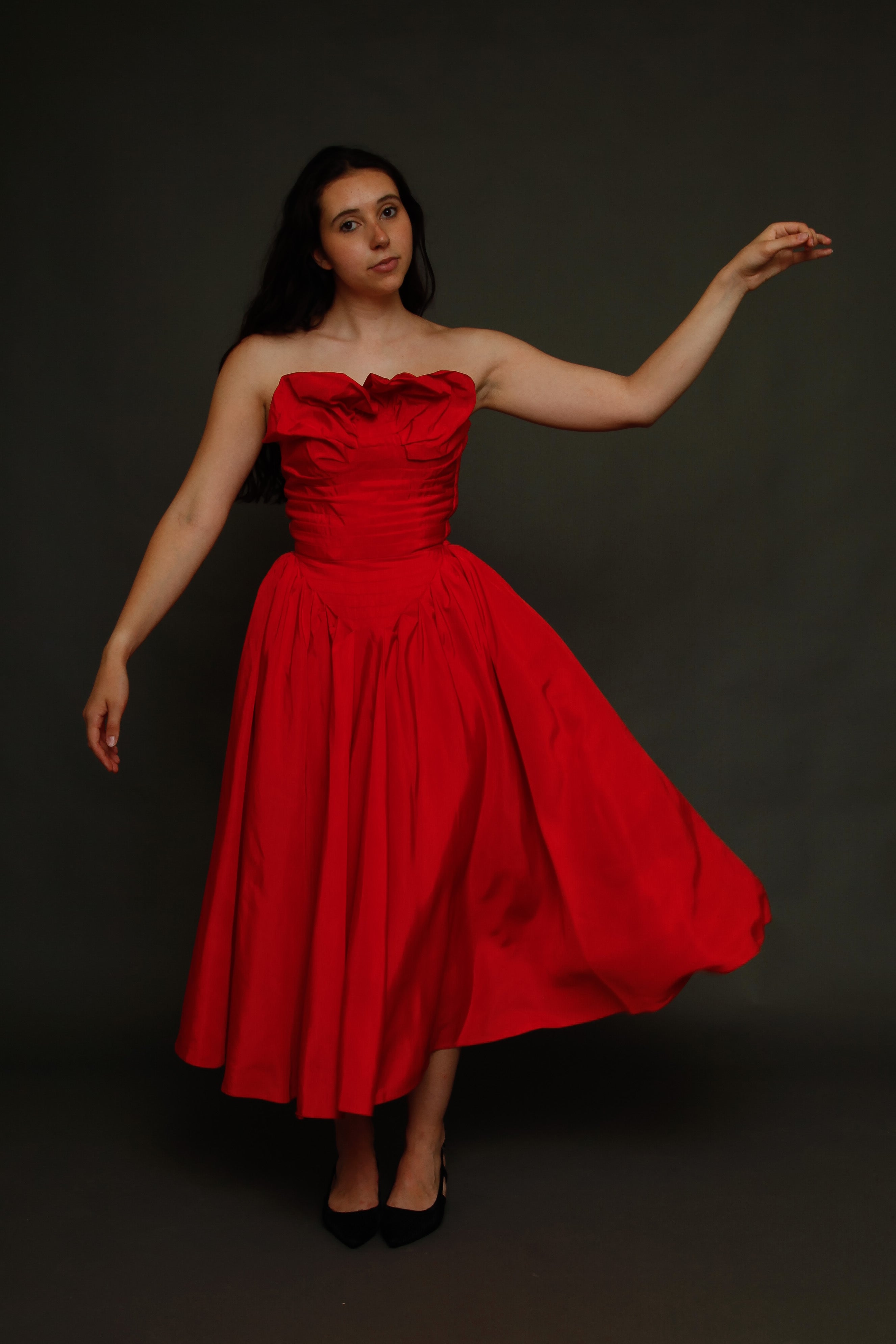 1950 Red Bustle Gown